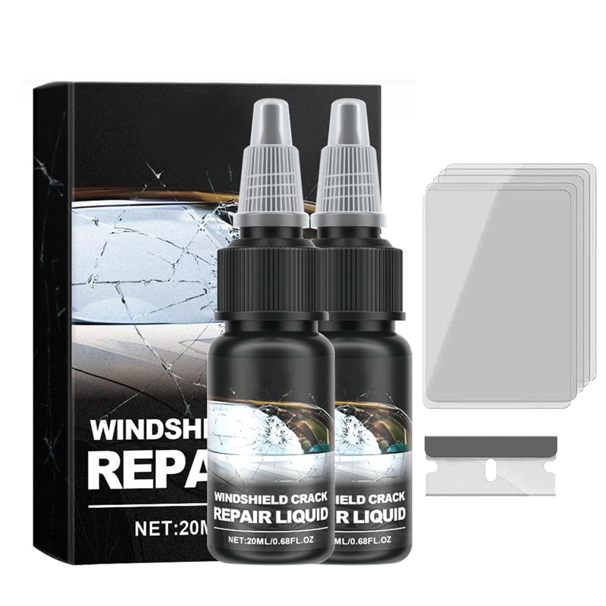 2PCS Windshield Crack Repair Kit - Car Glass Scratch & Chip Repair Glue with Fluid - Fix Windshield Cracks & Chips - Perfect for DIY Auto Glass Repair at Home or On the Road