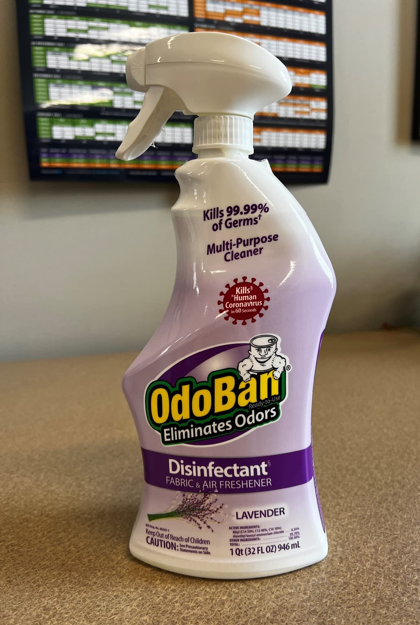 OdoBan Ready-to-Use Disinfectant & Odor Eliminator Spray - 4 Pack (32oz Each) | Lavender Scent | Kills Germs & Freshens Air | Perfect for Home, Office & Gym Cleaning
