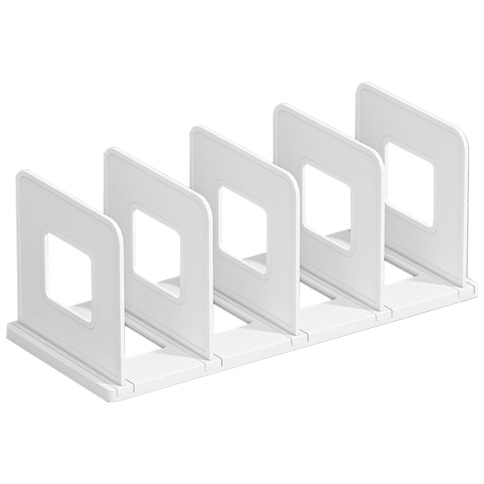 SAYEEC Vertical Desktop File Organizer - 4-Section Adjustable Plastic Book Holder, Shelf Dividers for Desk, Closet, Purse & Mail Storage - Perfect for Office, Home & School Use (White)
