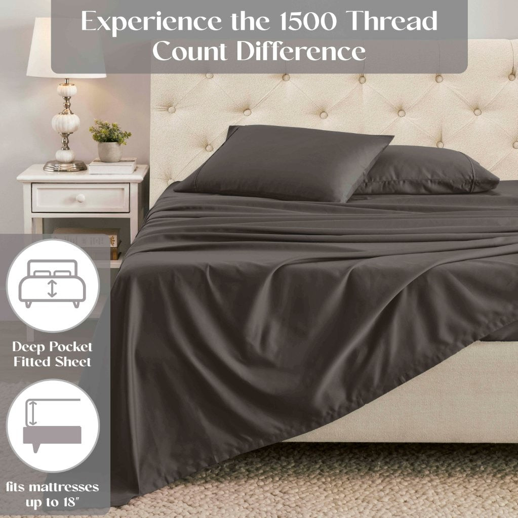 Premium 1400-1500 Thread Count Cotton Blend Deep Pocket Bed Sheet Set - Ultra Soft & Breathable for a Comfortable Sleep - Perfect for Master Bedroom, Guest Room & Dorm