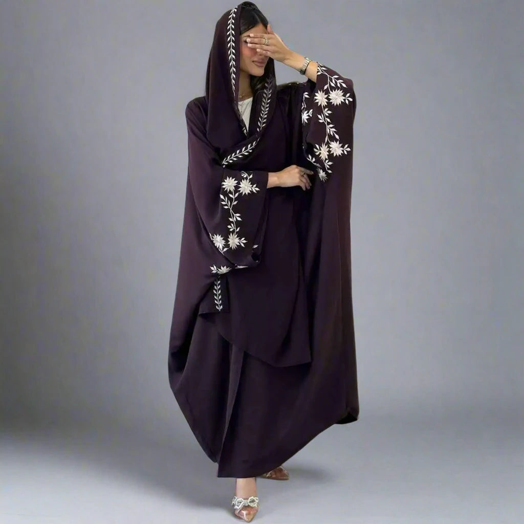 Elegant Hijab Embroidery Cuff Cardigan Open Abaya Dress - Modest Muslim Fashion for Prayer, Wedding & Special Occasions