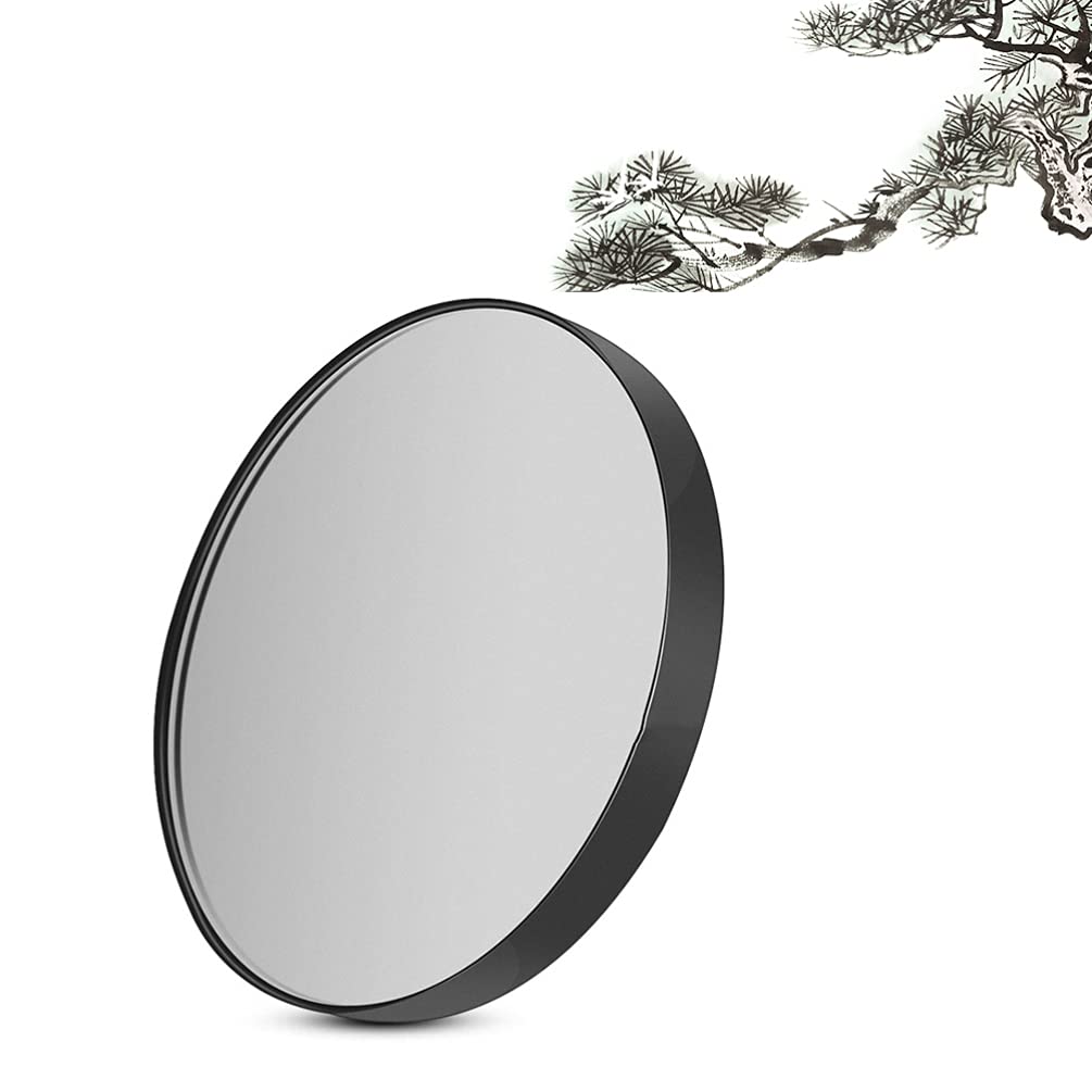 KALLORY 5X Magnifying Wall Makeup Mirror with Suction Cups - 8.8cm Round Cosmetic Mirror for Bathroom, Vanity & Travel - Black Glass Mirror for Precise Makeup Application & Skincare Routine