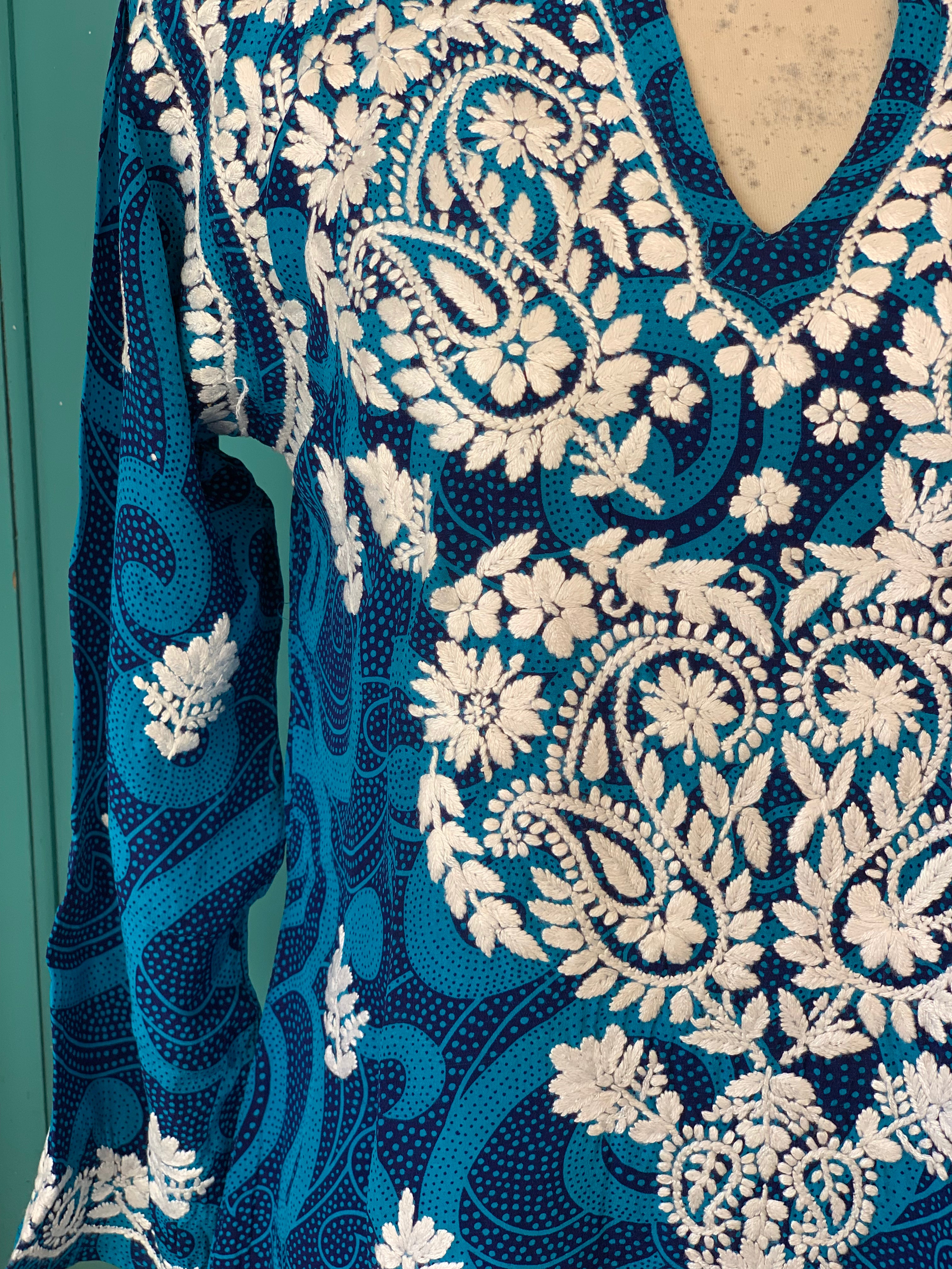 2024 New Silk Tunic Dress - Stunning Blue Handcrafted Design for Women | Perfect for Summer Beach, Boho Chic Outfits & Special Occasions