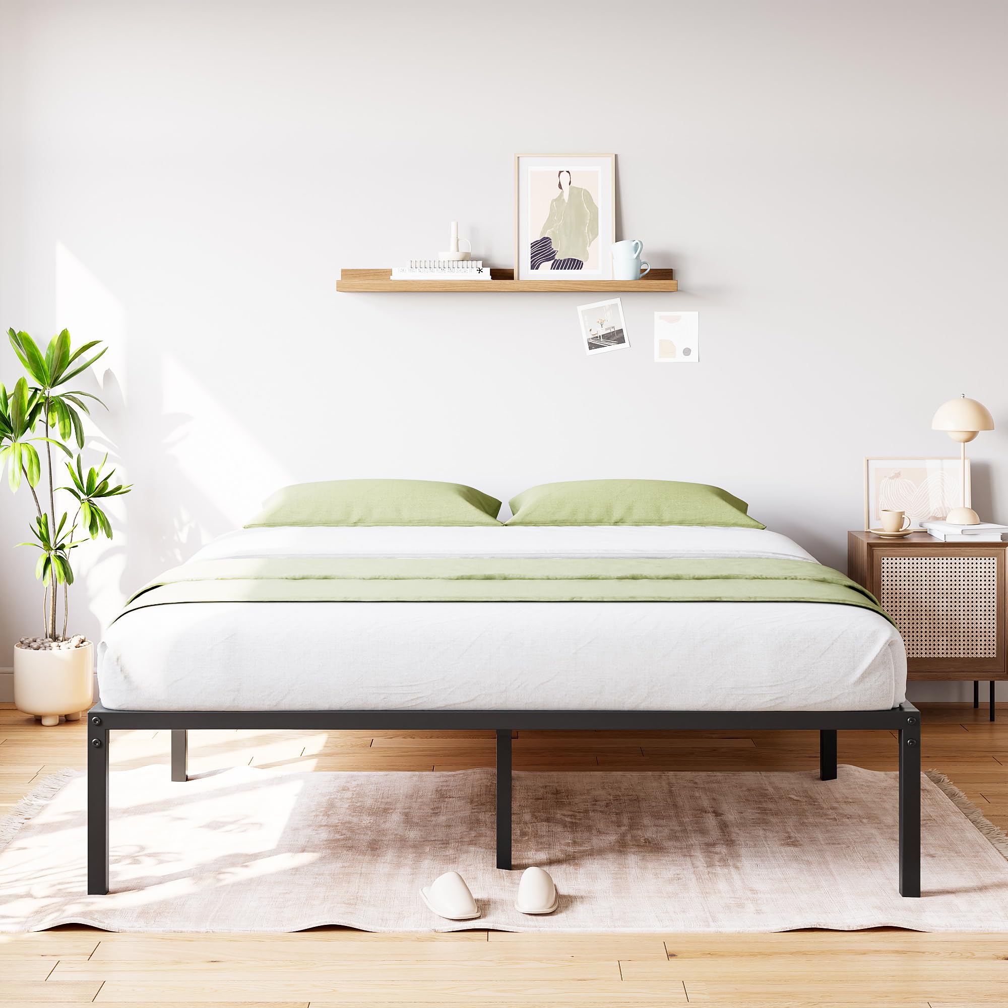 **14 Inch Full Bed Frame Platform - Heavy Duty Metal Slat Mattress Foundation, No Box Spring Needed - Sturdy Steel Construction, Easy Assembly, Quiet & Stable - Perfect for Guest Rooms, Dorms, or Apartments**