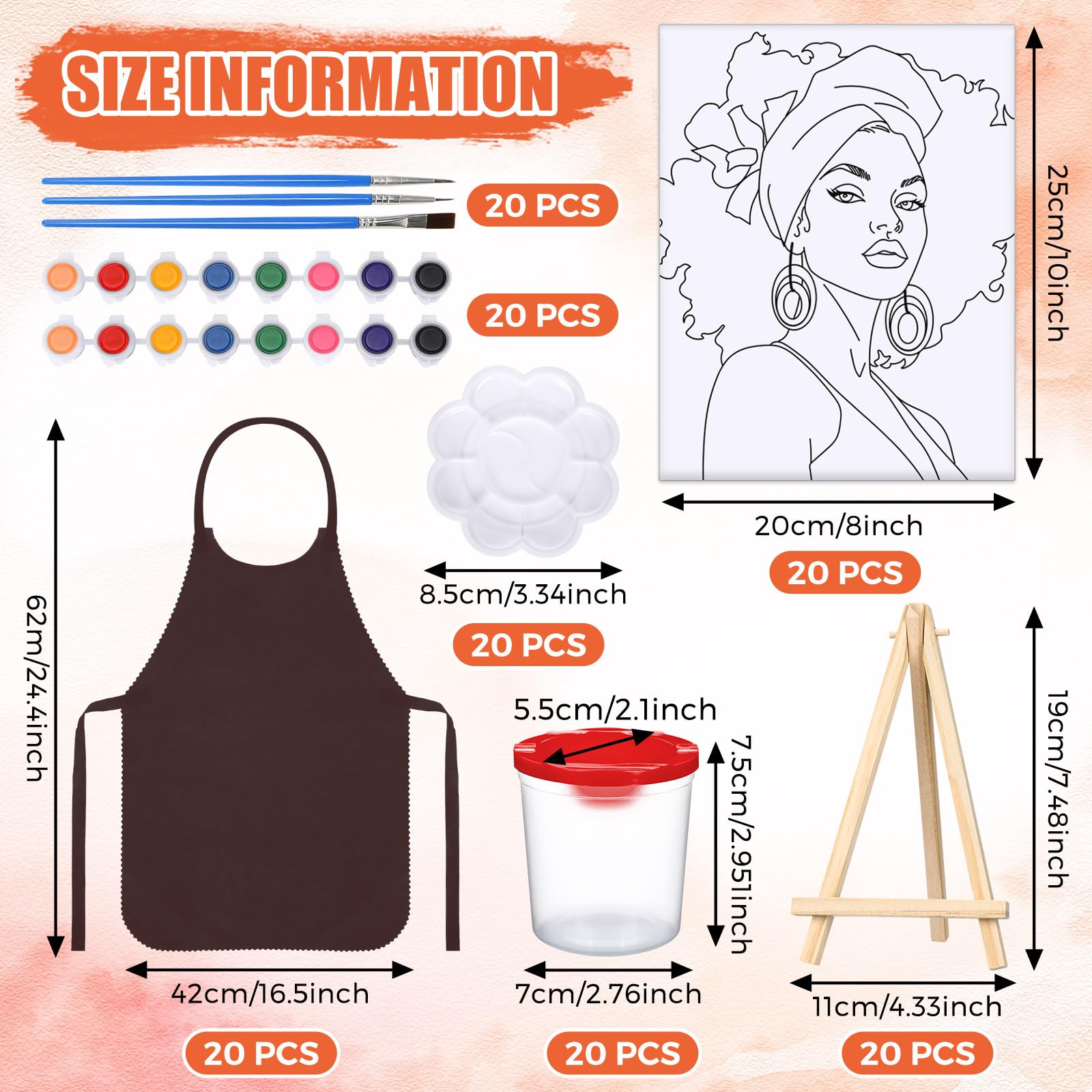 140 Pcs Pre-Drawn Canvas Painting Kit - 20 Set DIY Sip and Paint Art Supplies for Adults - Virtual Birthday Party Favors, Date Night Activities & Craft Gifts (Elegant Lady Design) - Perfect for Home Decor, Art Therapy & Creative Relaxation