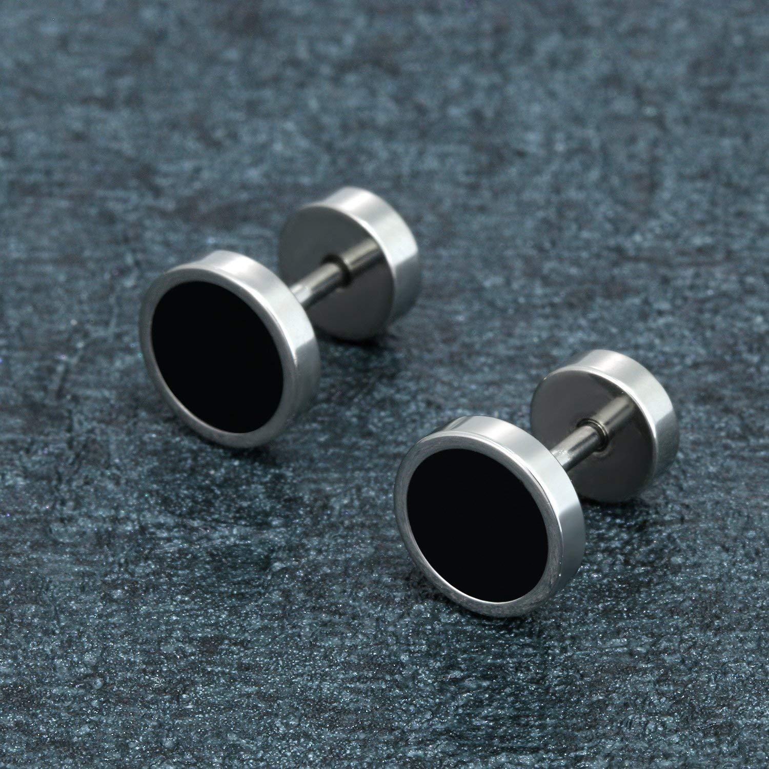 Aroncent 8MM Stainless Steel Fake Gauge Stud Earrings for Men & Women - Rose Gold Plated Fake Earrings for Everyday Wear, Parties & Gifts
