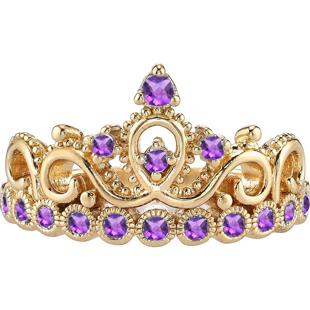 14K Yellow Gold Amethyst Ring - Elegant Crown Jewelry for Women