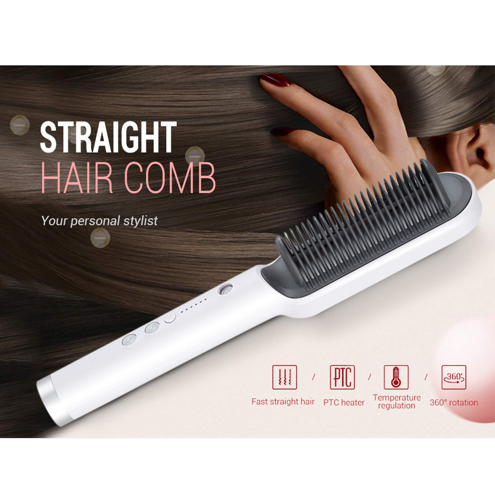 2-in-1 Ionic Hair Straightener Brush & Hot Curler Comb for Women - 5 Adjustable Heat Settings with Anti-Scald Protection (Black/Rosy, EU Plug) | Perfect for Home Use, Travel & Salon-Quality Styling
