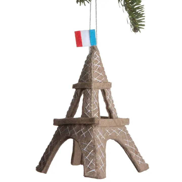 Handmade 3D Felt Eiffel Tower Christmas Ornament with French Flag - Perfect for Holiday Tree Decor, Paris Themed Parties & French Lover Gifts