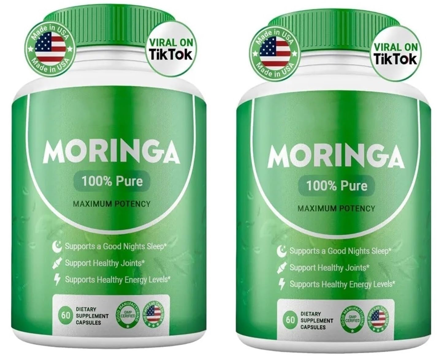 Organic Moringa Powder Capsules - 100% Pure Nutrient-Rich Superfood with Antioxidants - Supports Energy, Skin & Digestive Health - Pack of 2 - Essential Vitamins & Amino Acids - Perfect for Smoothies, Detox & Daily Wellness Routine
