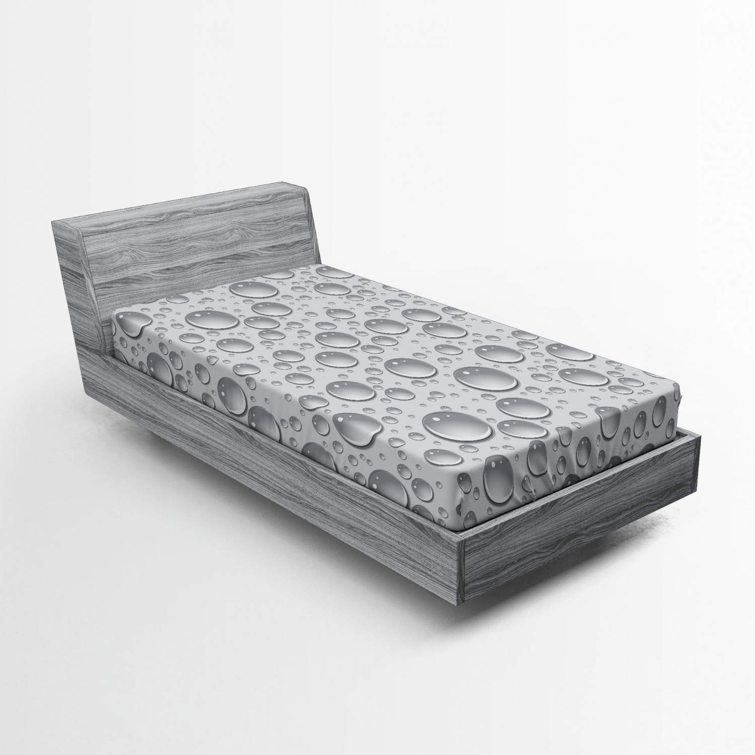 Ambesonne Grey Fitted Sheet - Small & Large Bubbles Pattern Water Liquid Design, Monochrome Aquatic Raindrops Bed Cover with Deep Pocket Elastic, Twin Size - Perfect for Kids' Rooms, Guest Beds & Dormitories