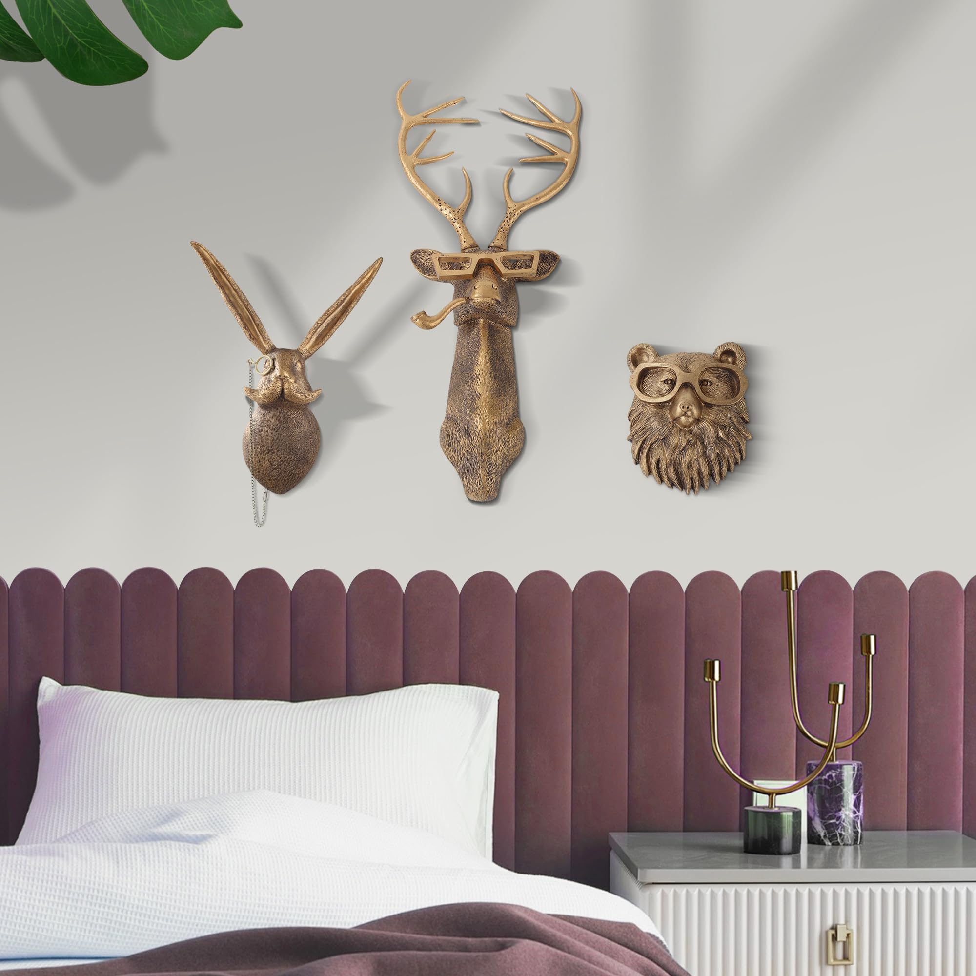 5 Pack Gold Animal Head Wall Decor - Modern Sculpture for Home, Office, Bedroom | Unique Gift for Men & Women | Perfect for Farmhouse, Rustic & Contemporary Interior Design