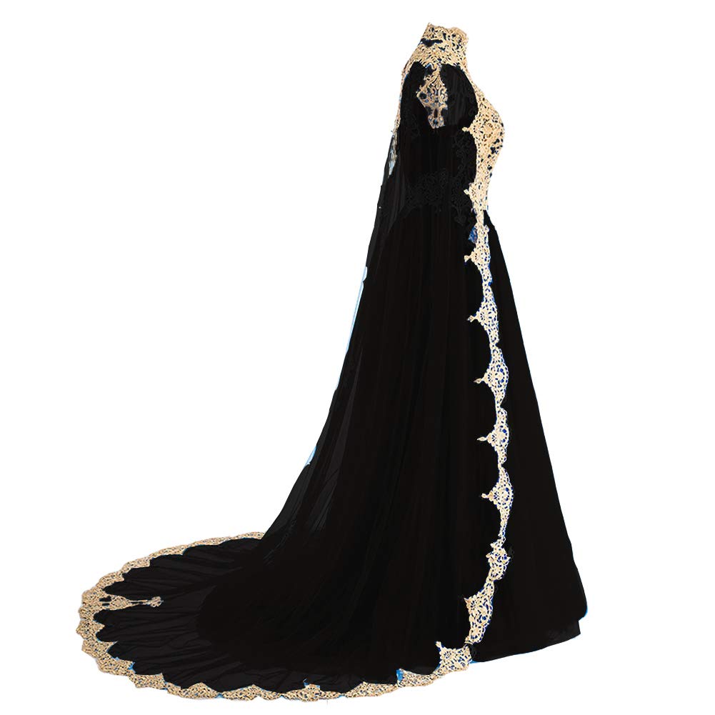 Elegant Gold Lace Vintage Formal Long Prom Evening Dress with Detachable Cape - Perfect for Weddings, Galas & Special Occasions