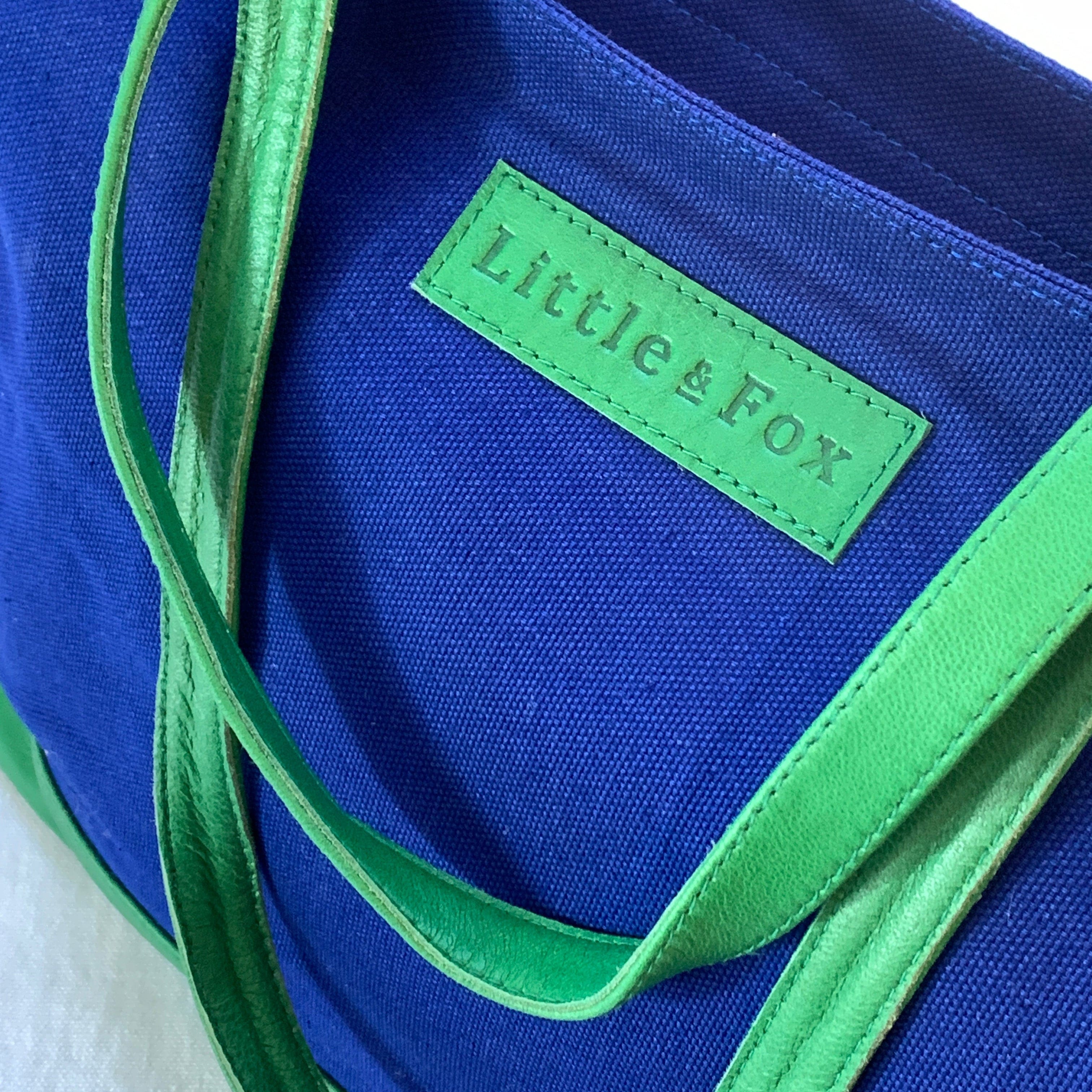 The Little & Fox Tote Bag - Royal Blue with Genuine Emerald Leather - Perfect for Work, Travel & Everyday Use