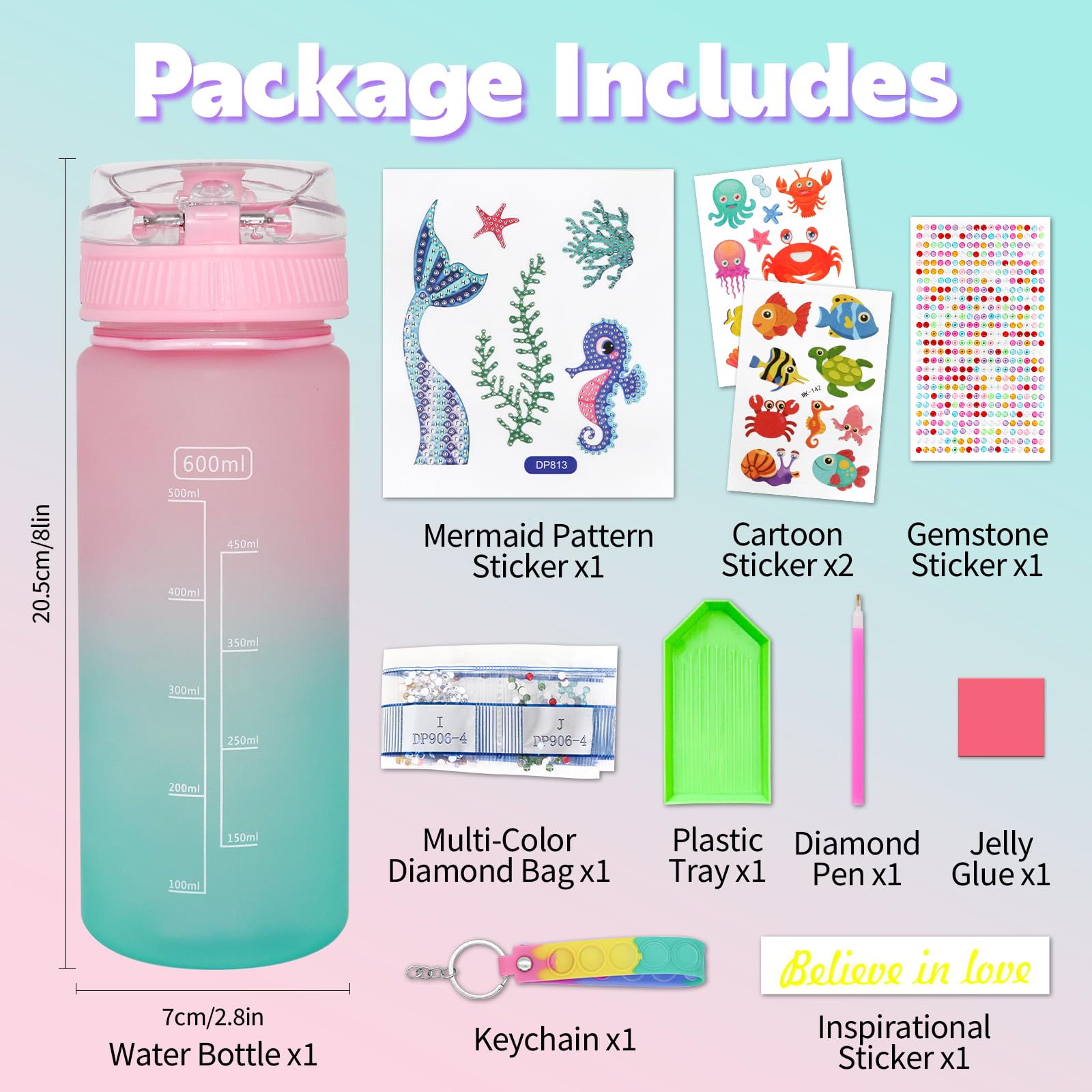 **DIY Unicorn Diamond Painting Water Bottle Kit for Girls Ages 4-12 - Creative Arts & Crafts Gift for School, Birthday & Christmas - Personalized Reusable Kids Water Bottle for Daily Use, Sports & Outdoor Activities**