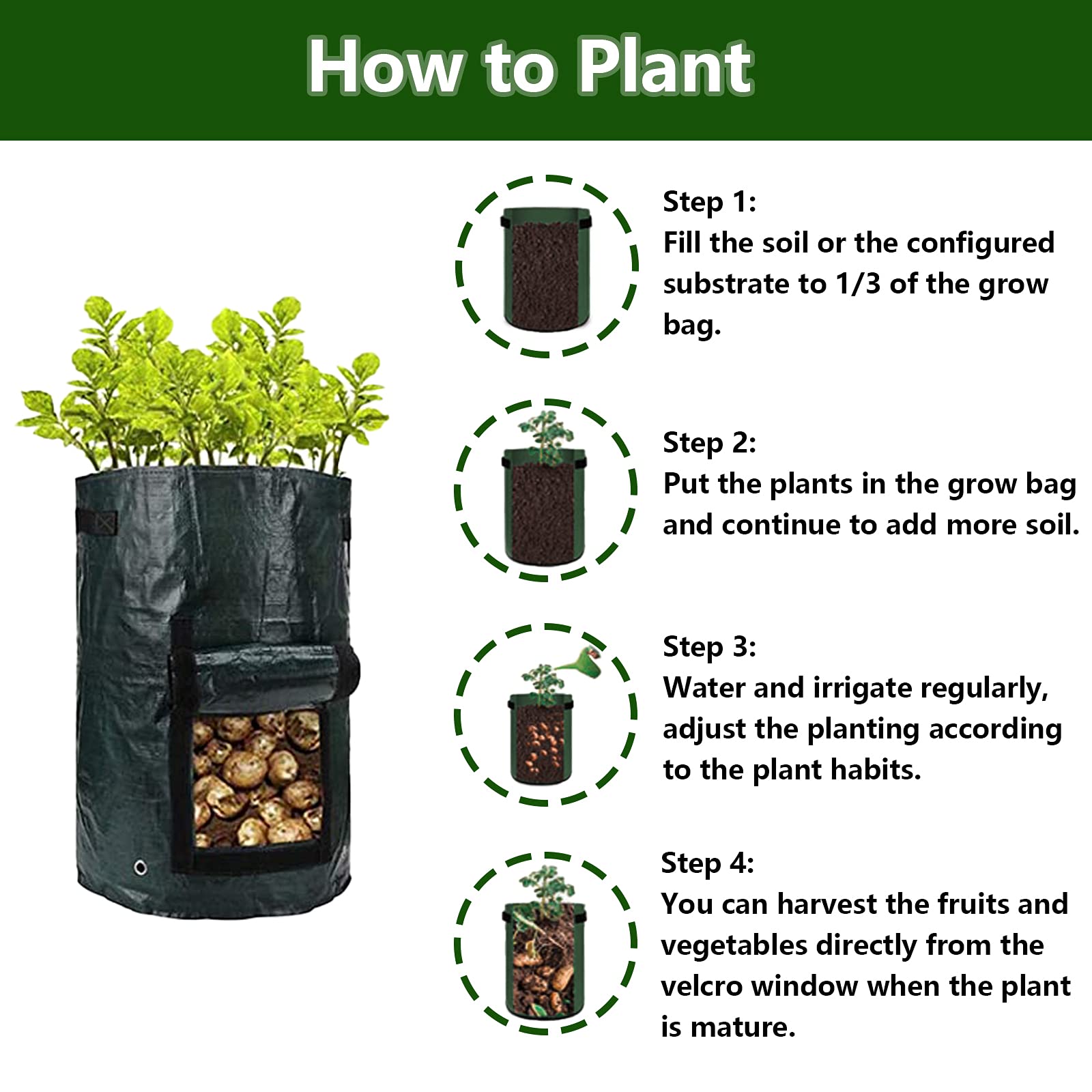 10 Gallon Grow Bags for Potatoes, Carrots & Onions - Portable Fabric Planter with Handles & Access Flap - Ideal for Home Gardening, Balcony Planting & Organic Vegetable Cultivation