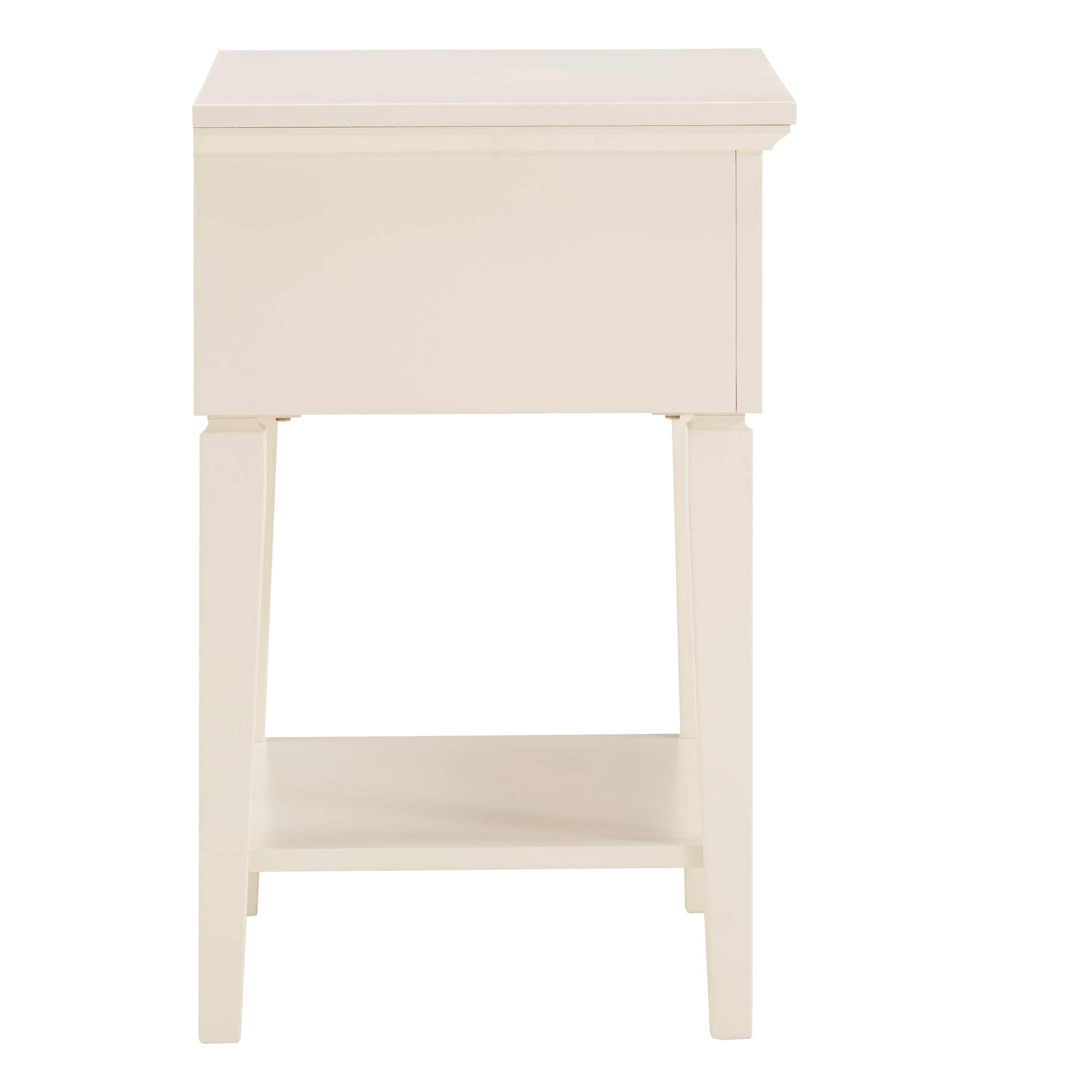 White Beige Linen Drawer Nightstand - 1-Drawer MDF Wood Bedside Table with Felt Lined Top & Hardware Included | Traditional Transitional Style for Bedroom, Living Room & Guest Room