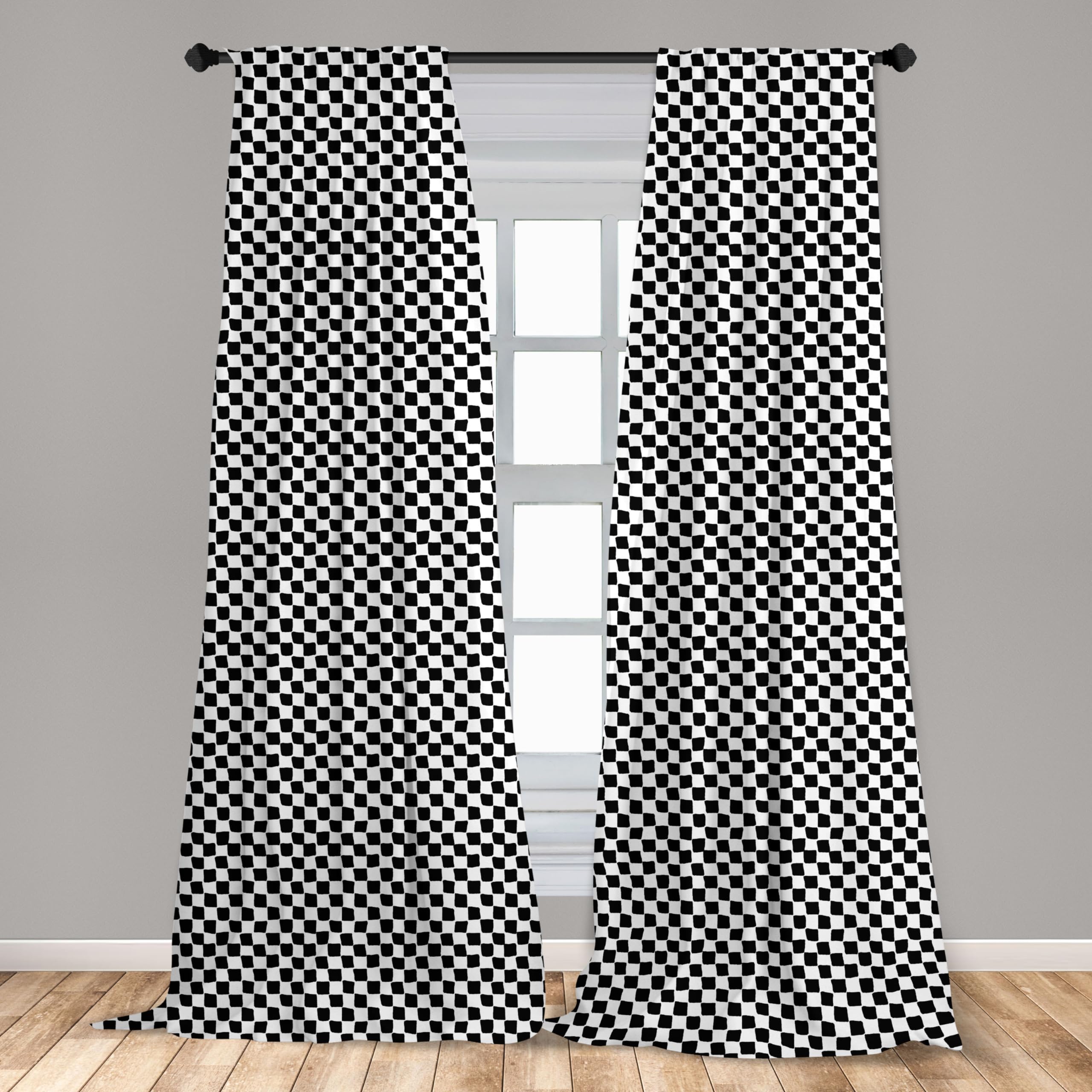 Ambesonne Mudcloth Curtains - Modern Geometric Checkered Abstract Square Pattern Window Drapes, 2 Panel Set for Living Room & Bedroom Decor, 56