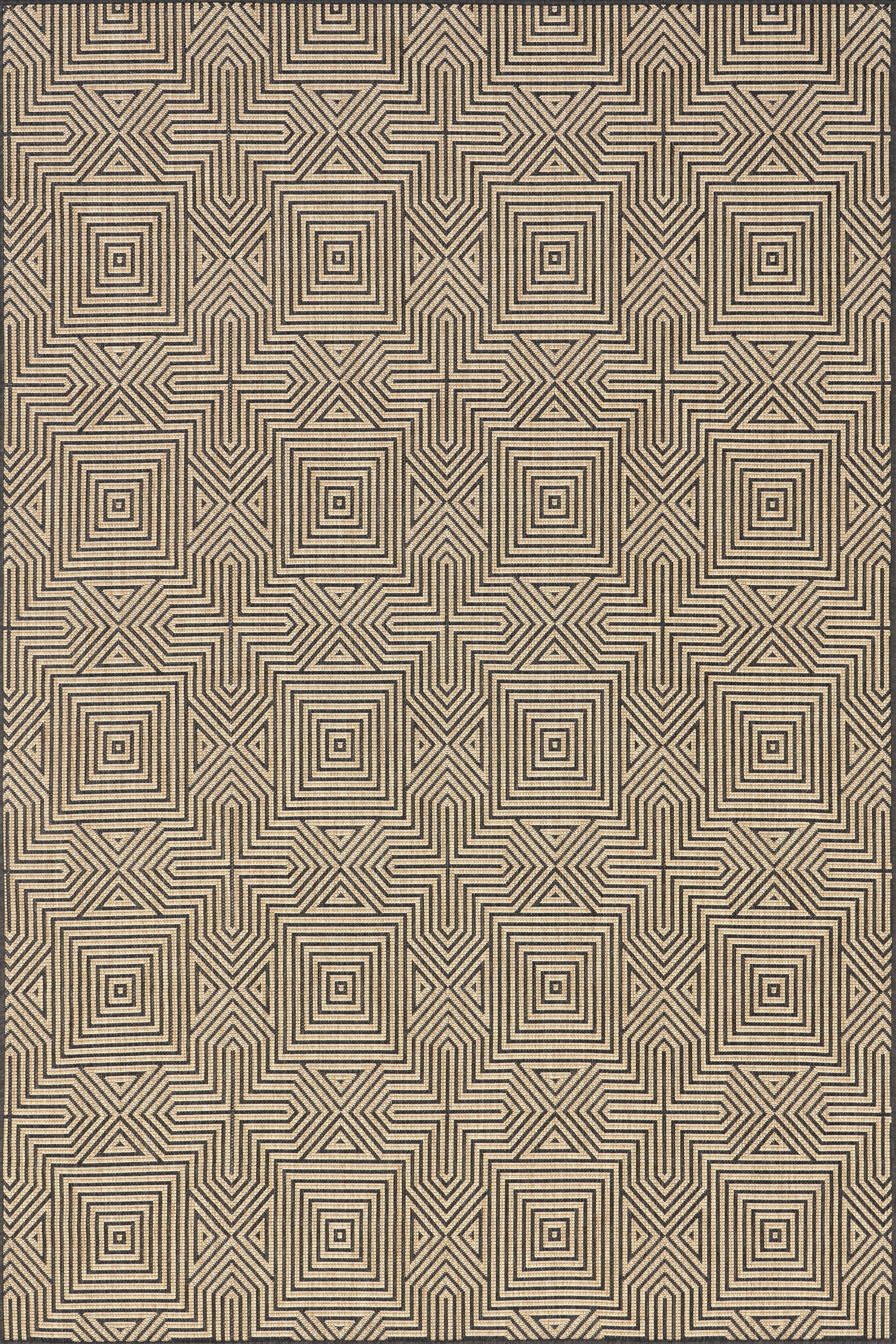 Greek Tiles Pattern Indoor/Outdoor Area Rug - Charcoal Gray Waterproof Floor Mat for Patio, Deck, Living Room & Bedroom