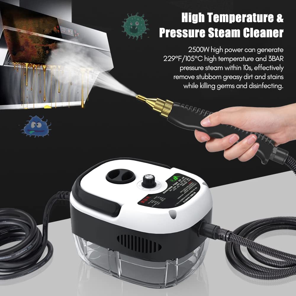 2500W Portable Handheld Steam Cleaner - High Temperature Pressurized Steam Cleaning Machine with 5 Brush Attachments for Kitchen, Bathroom, Car, Furniture & Floor Cleaning | Perfect for Deep Cleaning Grout, Upholstery, Tiles & Hard Surfaces (Orange)