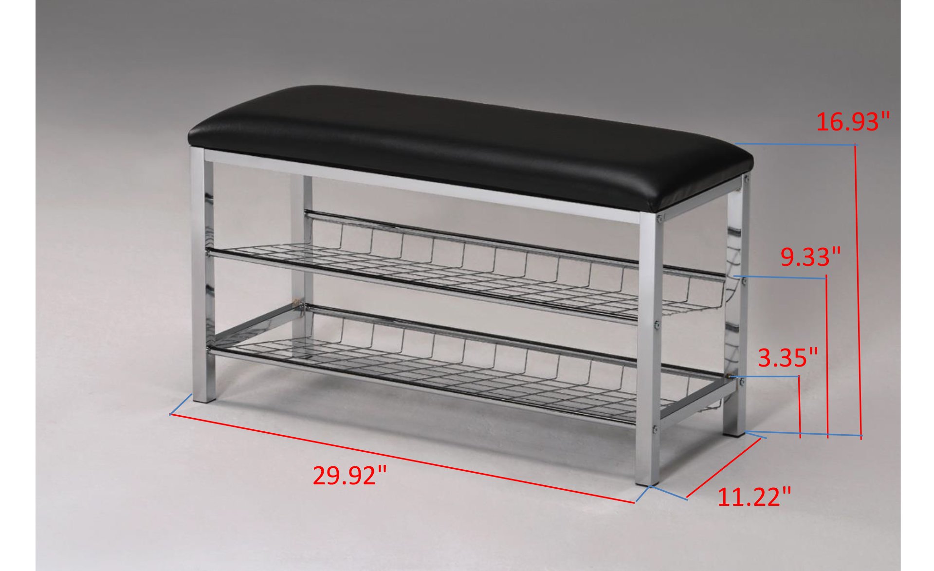 King's Brand Chrome & Black Vinyl Shoe Rack Organizer Bench - Space Saving Entryway Storage for Shoes, Boots & Accessories - Perfect for Hallway, Closet & Mudroom Organization