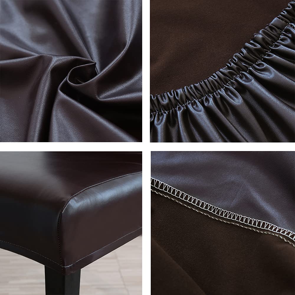 Lygooh PU Leather Dining Chair Covers - Waterproof, Oilproof, Stretchable Slipcovers (4-Pack, Deep Coffee) - Perfect for Dining Room, Kitchen & Living Room Furniture Protection