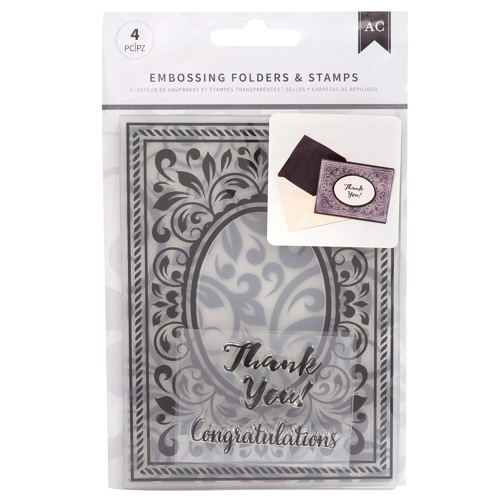 American Crafts Congratulations Flourish Embossing Folders and Stamps Set - Multi-Design Greeting Card Making Kit for DIY Scrapbooking, Wedding Invitations & Paper Crafting Projects