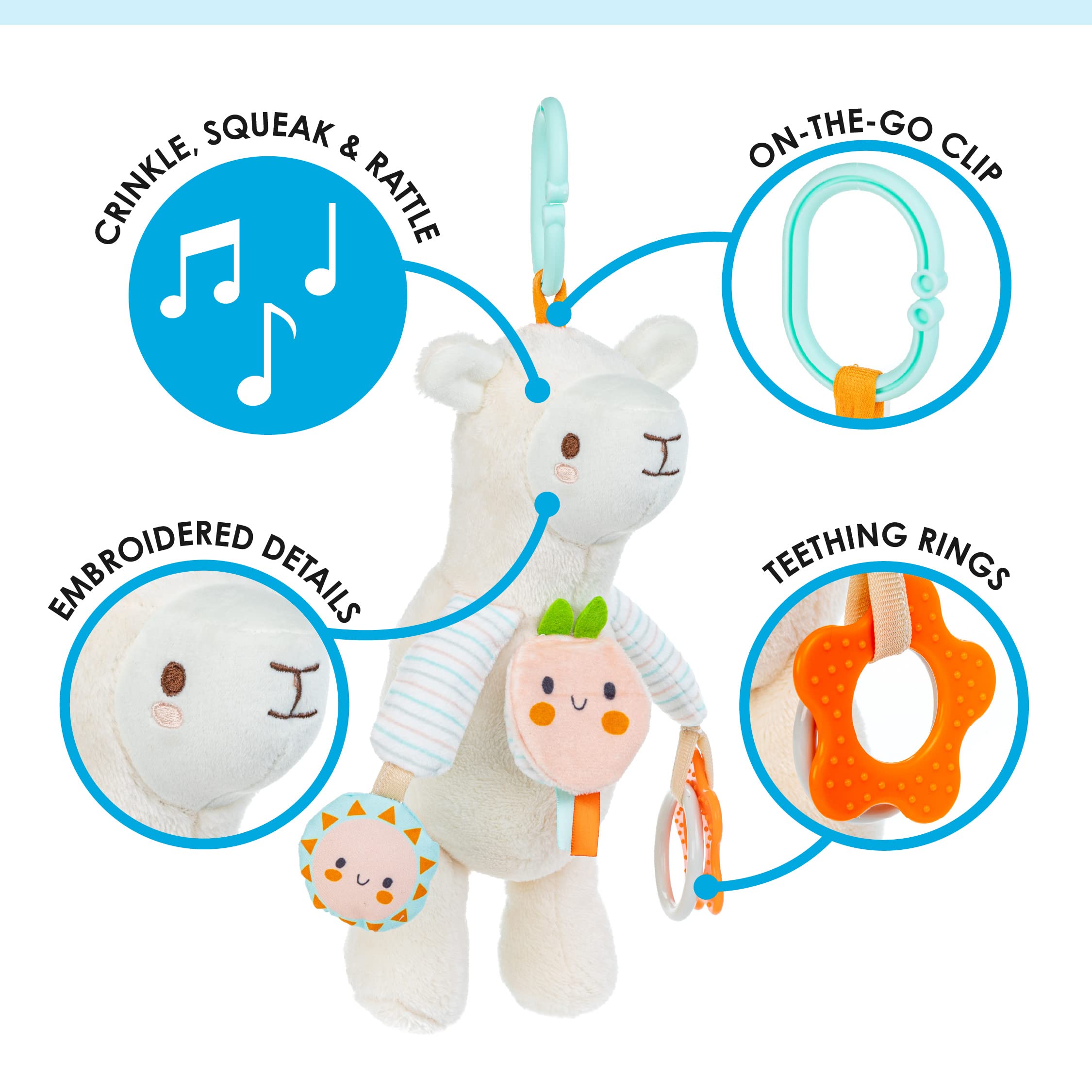 Carter's Soft Llama Plush Activity Toy for Babies & Toddlers - Colorful Sensory Play with Rattle, Crinkle & Teether - Perfect for Nursery, Playtime & Travel