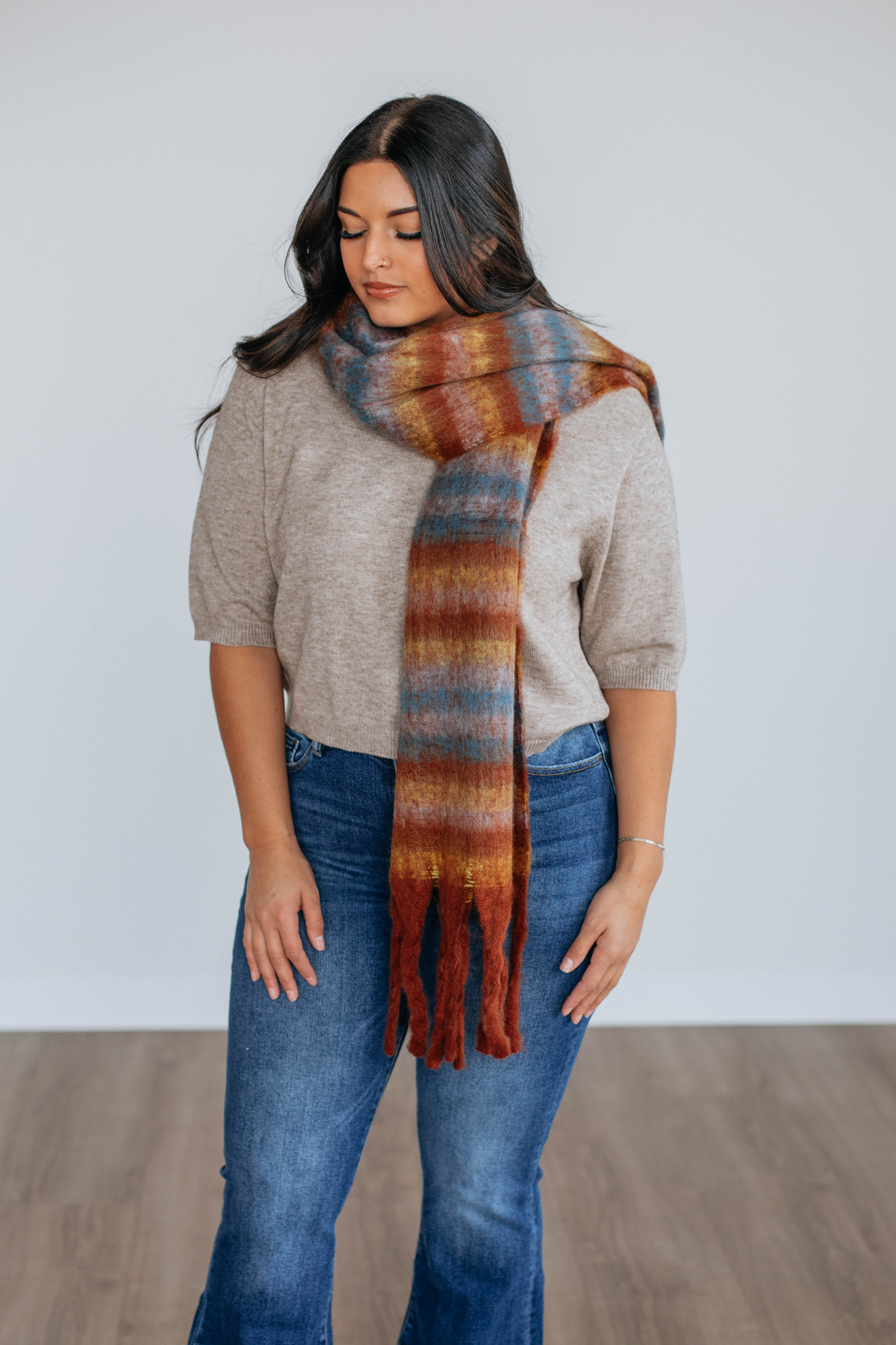 Andraya Colorblock Scarf - Stylish Rust Orange Winter Fashion Accessory for Women - Perfect for Cold Weather, Office Wear & Holiday Outfits