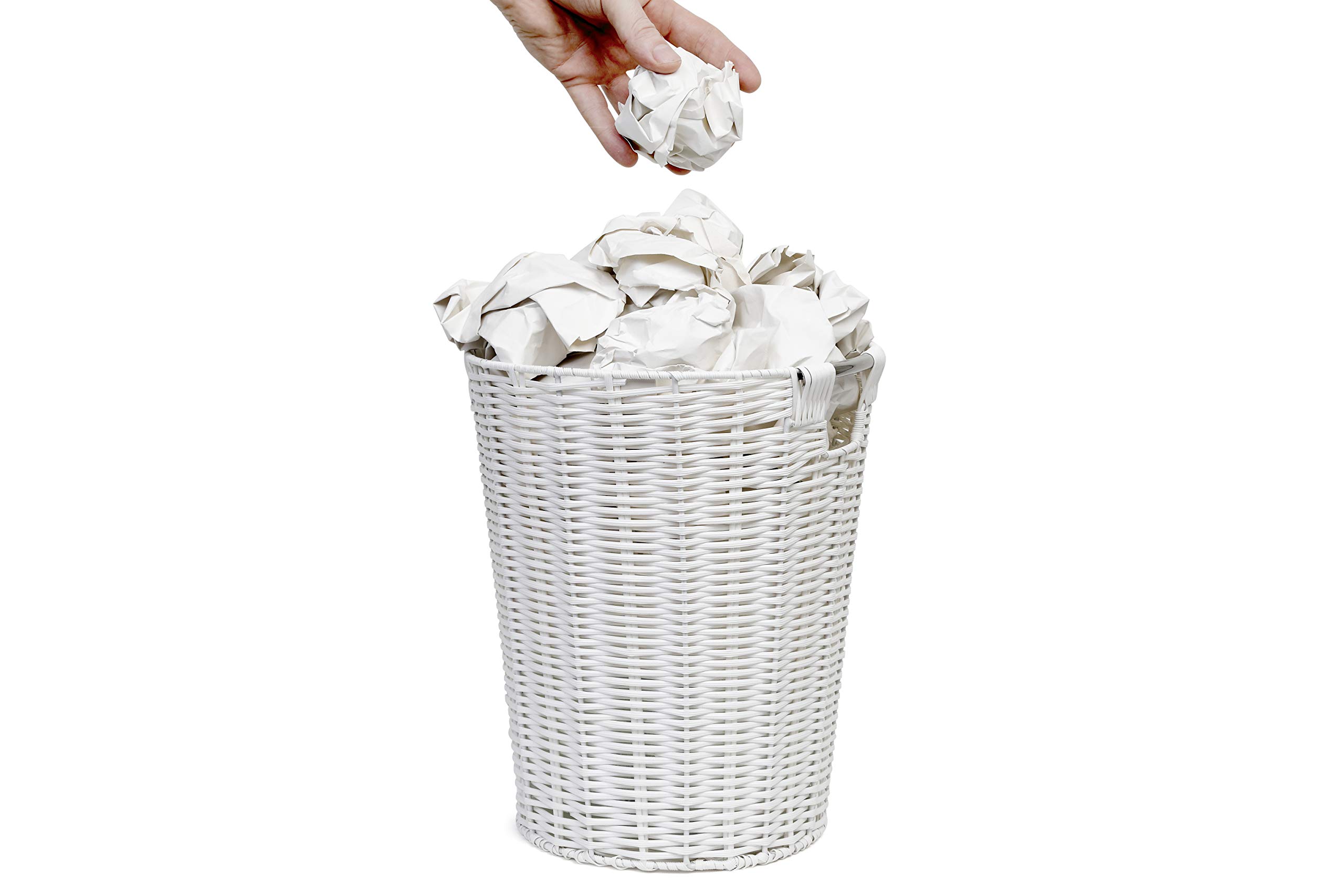 Premium White Resin Waste Paper Bin - Durable Round Trash Can for Home, Office & Hotel Use | Eco-Friendly Storage Basket for Recycling & Organization