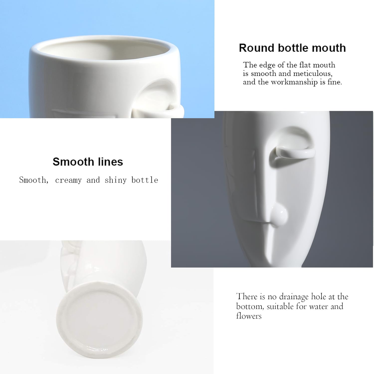 Handcrafted Ceramic Face Art Vases - Elegant Carved Face Design Floral Vases for Home & Office Decor (White) | Perfect for Boho Chic Interiors, Wedding Centerpieces & Unique Gift Ideas
