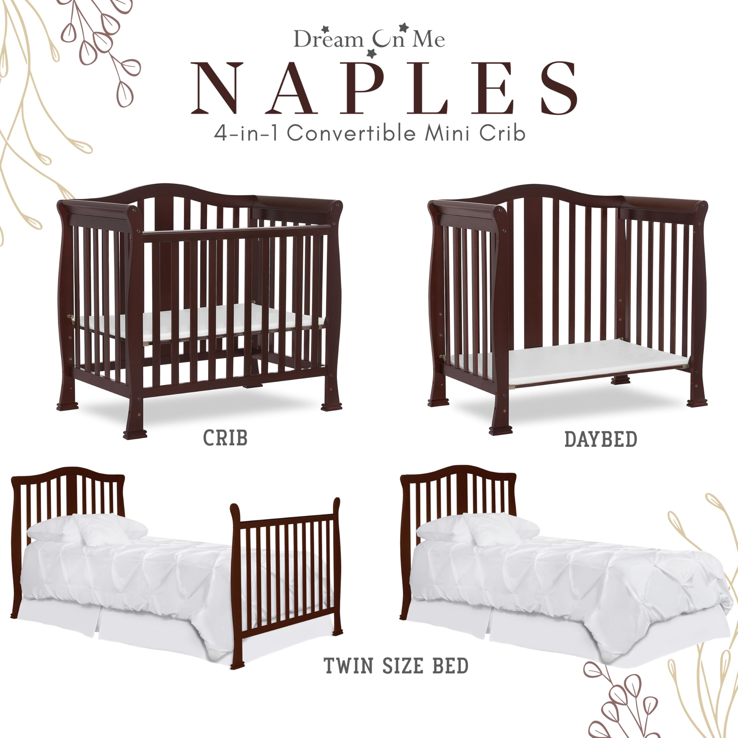 Dream On Me Addison 4-in-1 Convertible Mini Crib - Espresso Finish | Greenguard Gold Certified | Non-Toxic New Zealand Pinewood | Includes 1