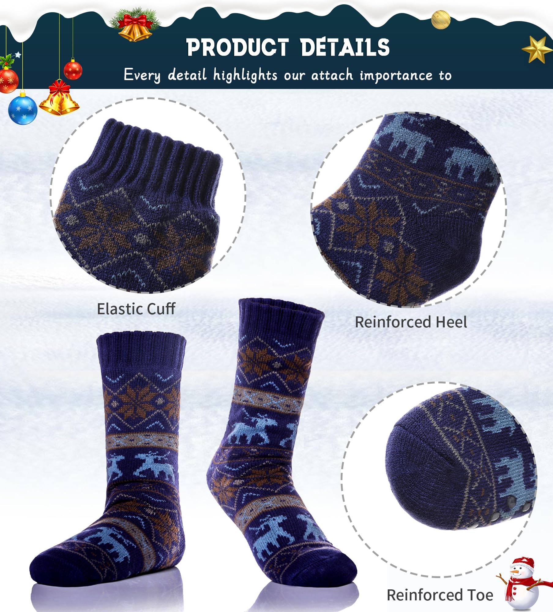 Men's Fleece Lined Thick Winter Slipper Socks - Cozy Non-Slip Fuzzy Home & Sleeping Socks for Cold Weather - Perfect for Indoor Lounging, Bedtime & Winter Comfort