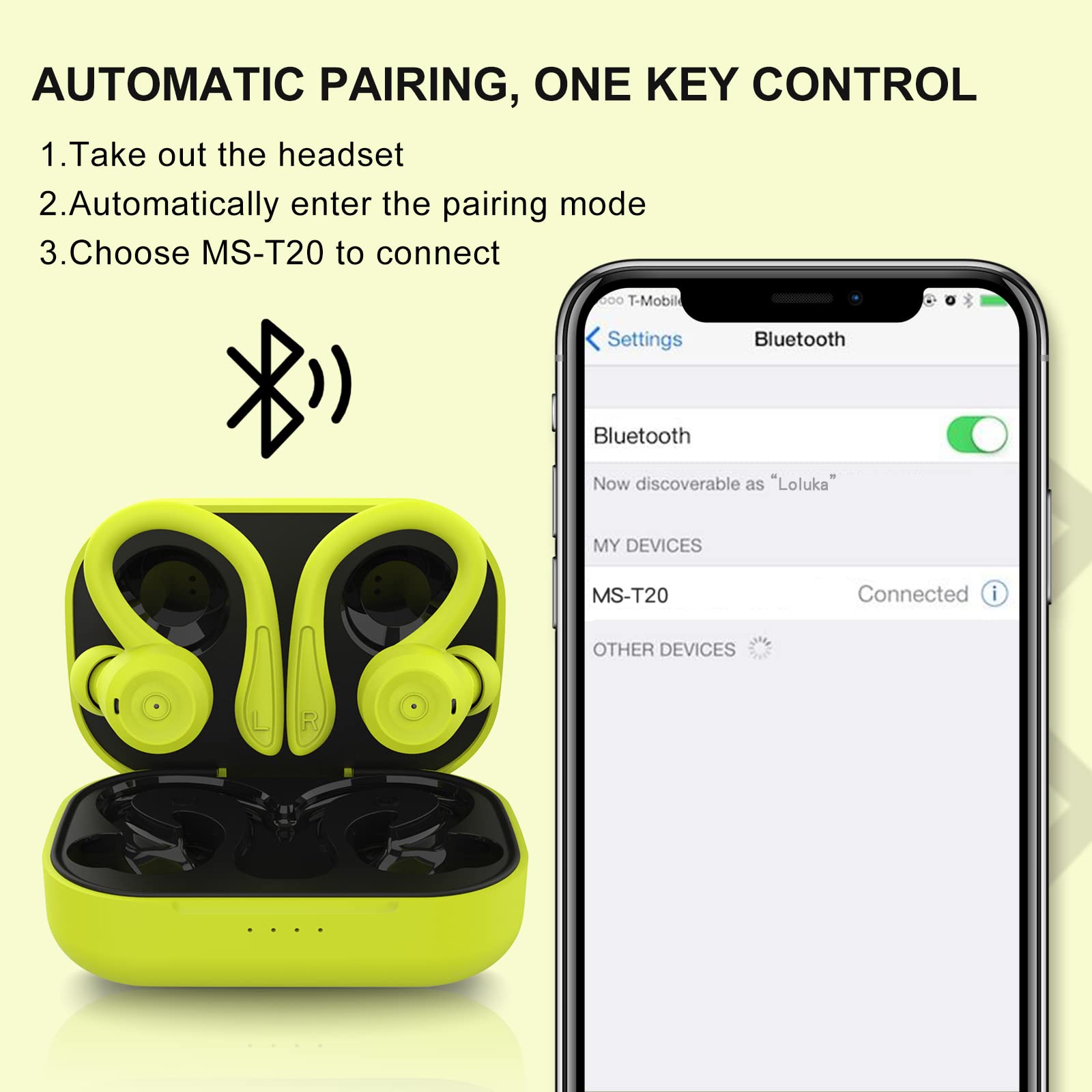 Wireless Bluetooth Earbuds with Ear Hooks - Green Over-Ear Headphones, Waterproof Sport Earphones with Noise Cancellation for Running, Gym, Workout - Perfect for Android Users & Active Lifestyles