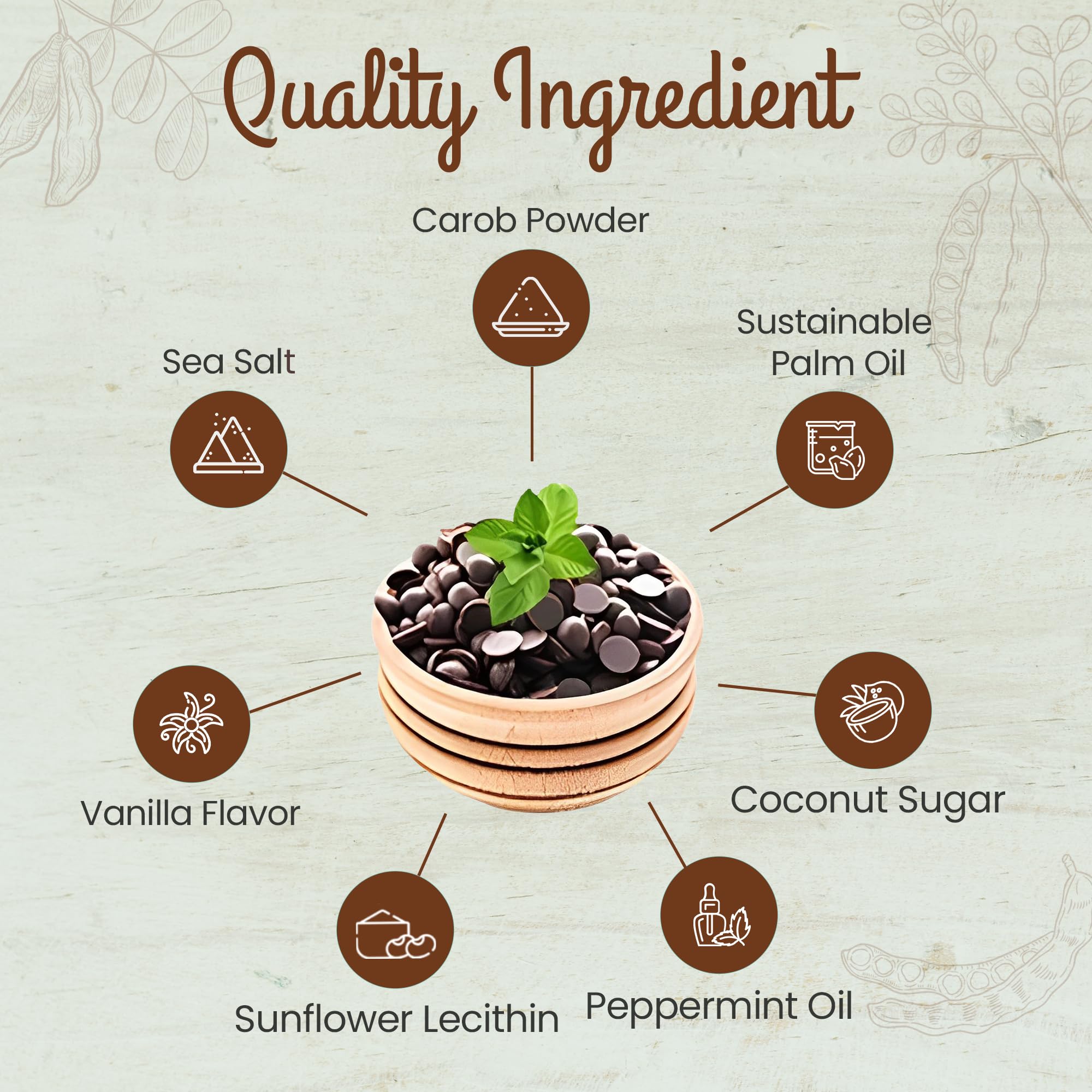 Organic Mint Carob Chips 8 oz - Vegan, Gluten-Free, Caffeine-Free Chocolate Substitute with Coconut Sugar | Healthy Snacks, Baking, Desserts & Vegan Treats