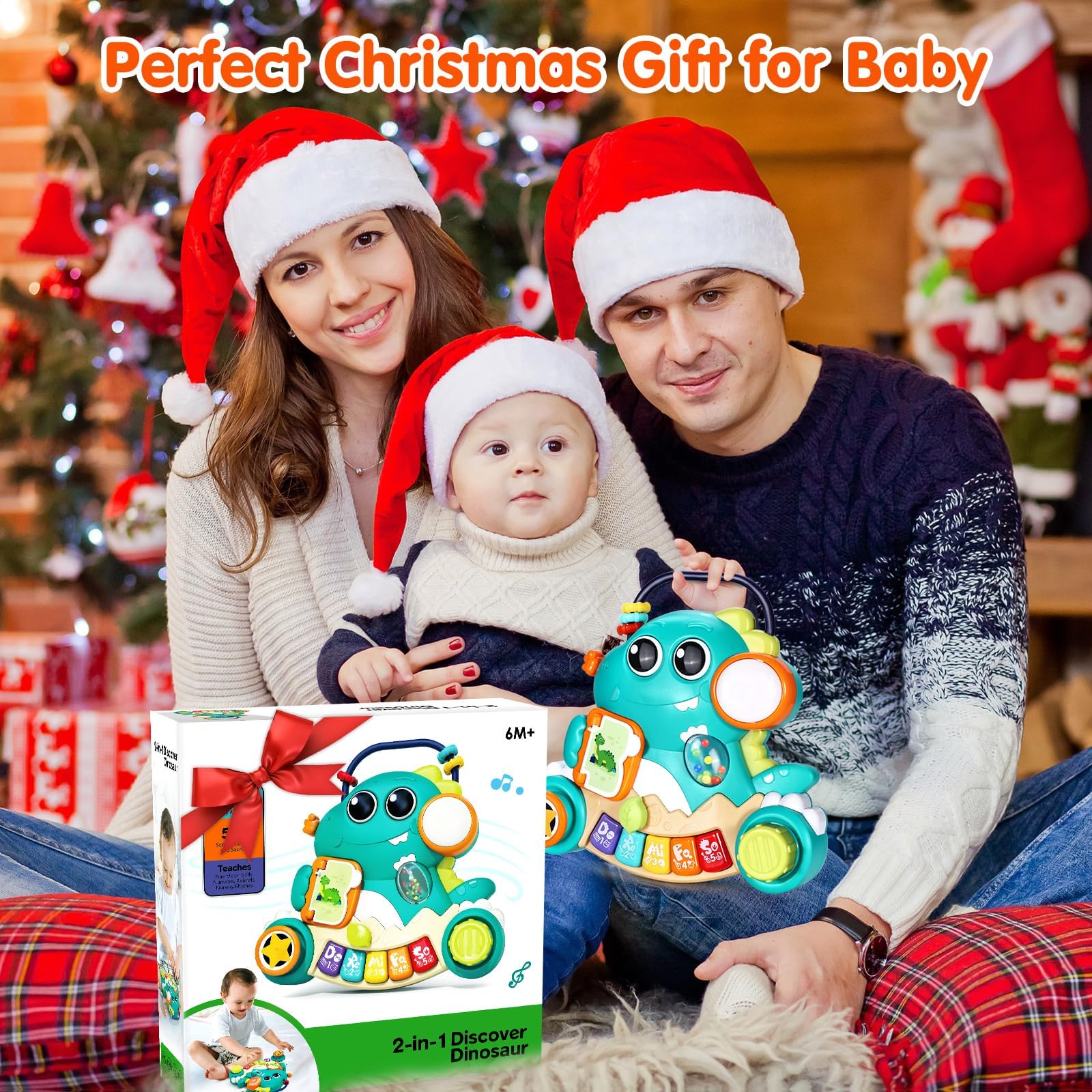 WITALENT Interactive Baby Piano Toy with Lights & Music - Dinosaur Keyboard Learning Toy for Infants 6-12 Months | Early Development Musical Gift for Boys & Girls | Perfect for Playtime, 1st Birthday & Christmas Presents