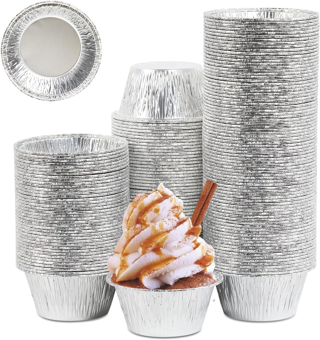 Kunya® 100-Piece Aluminum Foil Disposable Baking Cups - Round Muffin, Cupcake & Choco Lava Cake Tin Molds for Perfect Baking | Ideal for Home, Party & Commercial Use