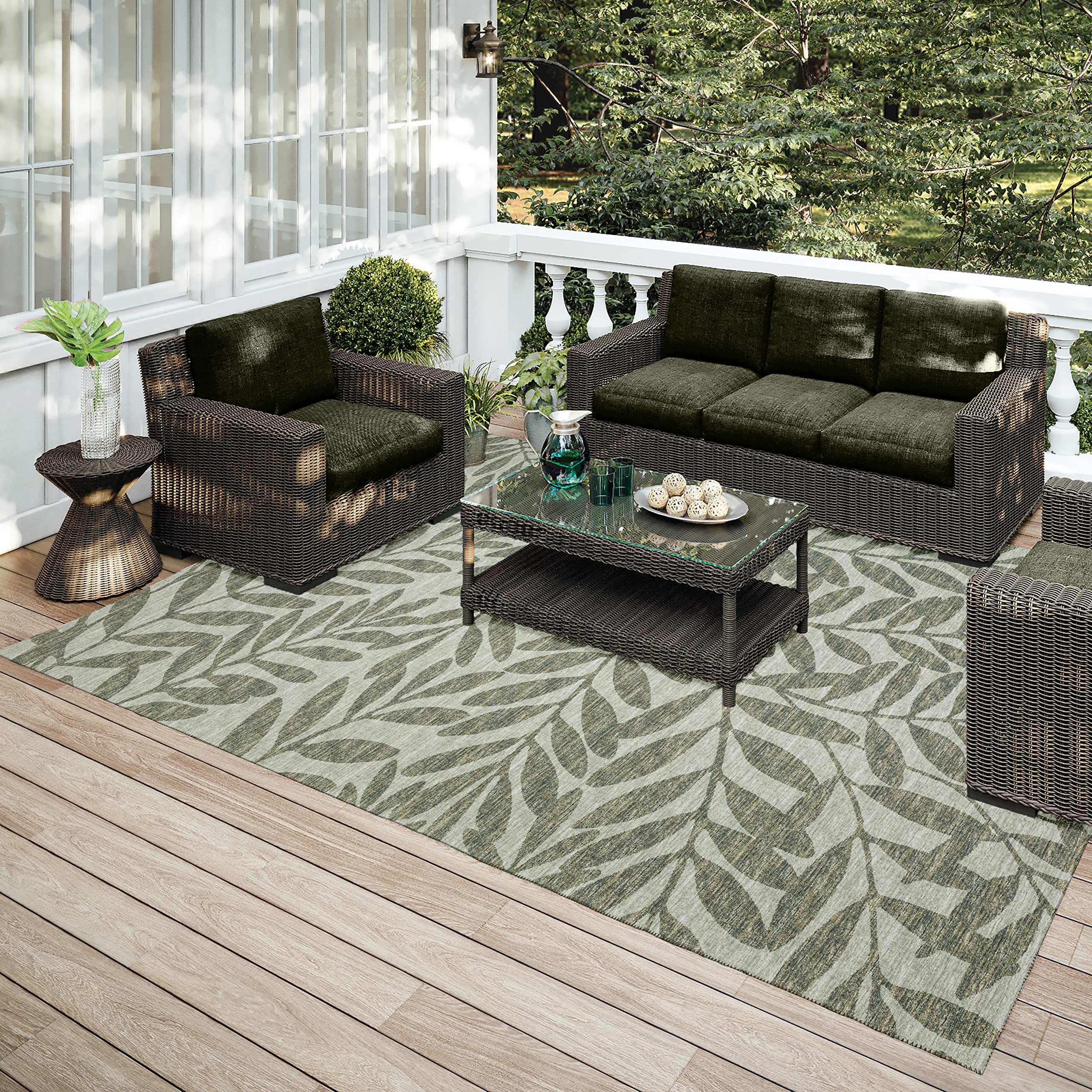 Addison Rugs Yuma AYU35 Green 8' x 10' Area Rug - Soft & Durable Indoor/Outdoor Carpet for Living Room, Bedroom, or Patio Decor