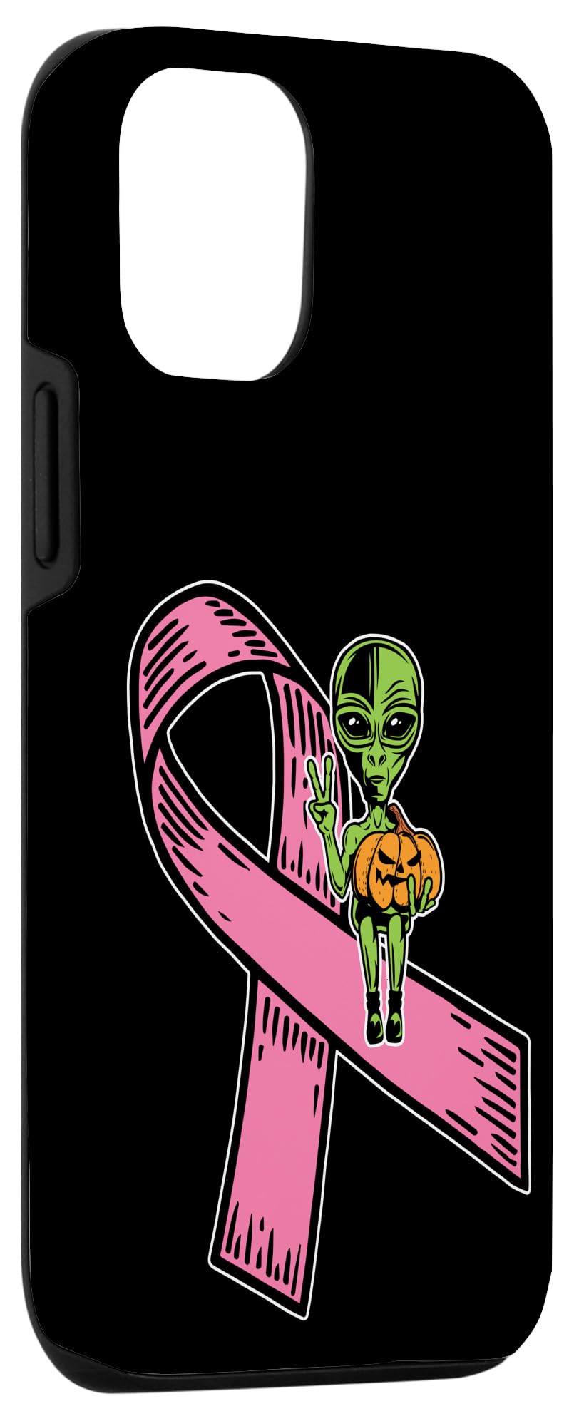 iPhone 12/12 Pro Case - Pink Ribbon Alien Pumpkin Design, Cool Halloween Phone Cover & Breast Cancer Awareness Gift for Women (Perfect for Halloween Parties, Cancer Support Events & Everyday Use)