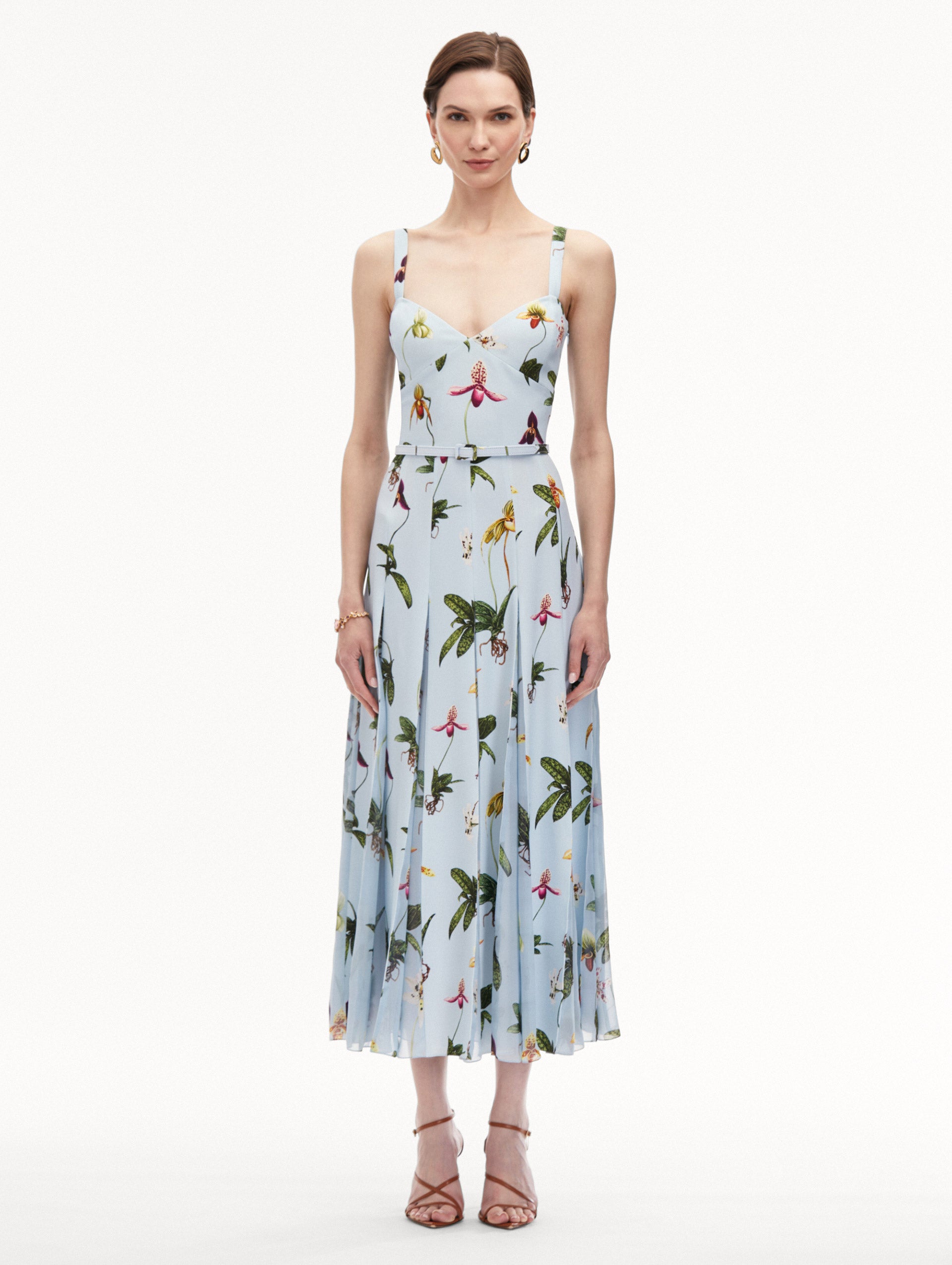 Elegant Orchid Floral Print Cady Inset Maxi Dress for Women - Perfect for Summer Weddings, Beach Vacations & Evening Parties