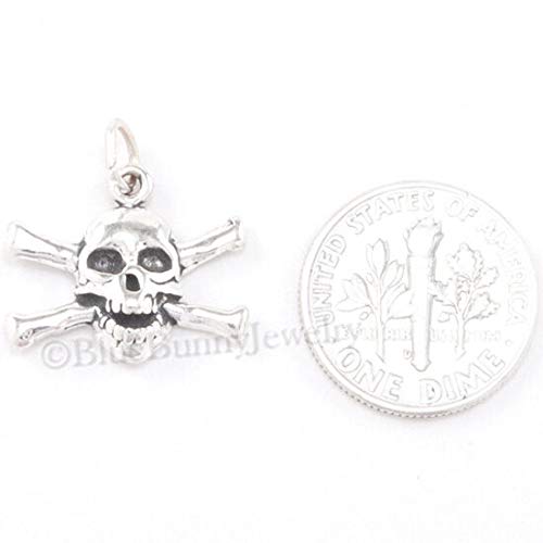 Pirate Skull & Crossbones Sterling Silver 925 Pendant Necklace - Gothic Jewelry for Halloween, Pirate Costume & Punk Fashion Accessories