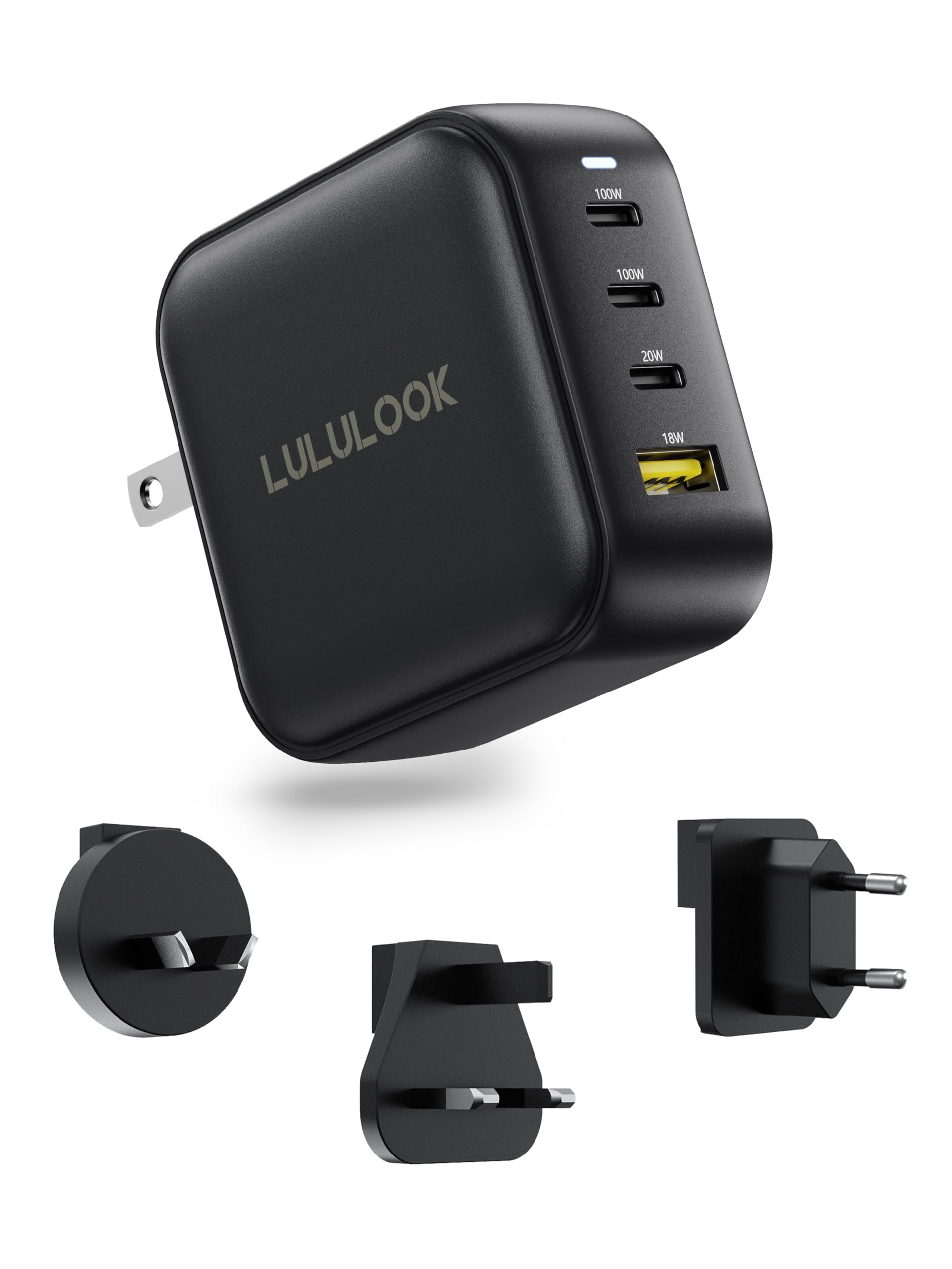 LULULOOK 100W GaN USB C Fast Charger - 4 Port PD 3.0 Type C Wall Charger for MacBook Pro/Air, Galaxy S22/S21, Dell XPS, iPad Mini/Pro, iPhone 16/15/14/13/12, Pixel - Compact Travel Charger for Home Office & Airplane Use