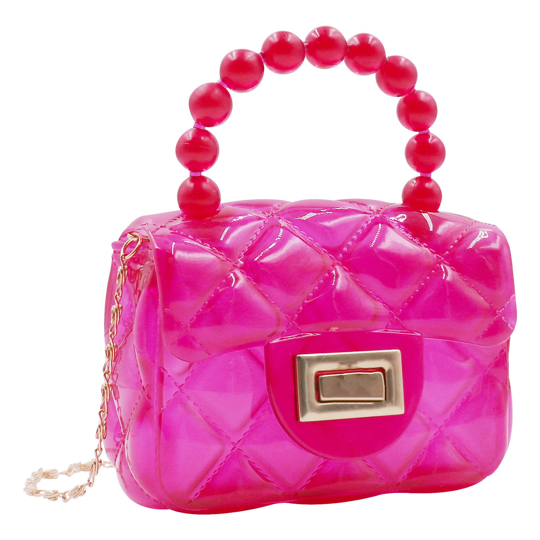 Cute Mini Jelly Crossbody Purse for Girls - Transparent Candy Color Shoulder Bag with Pearls & Top Handle - Perfect for School, Parties & Everyday Use