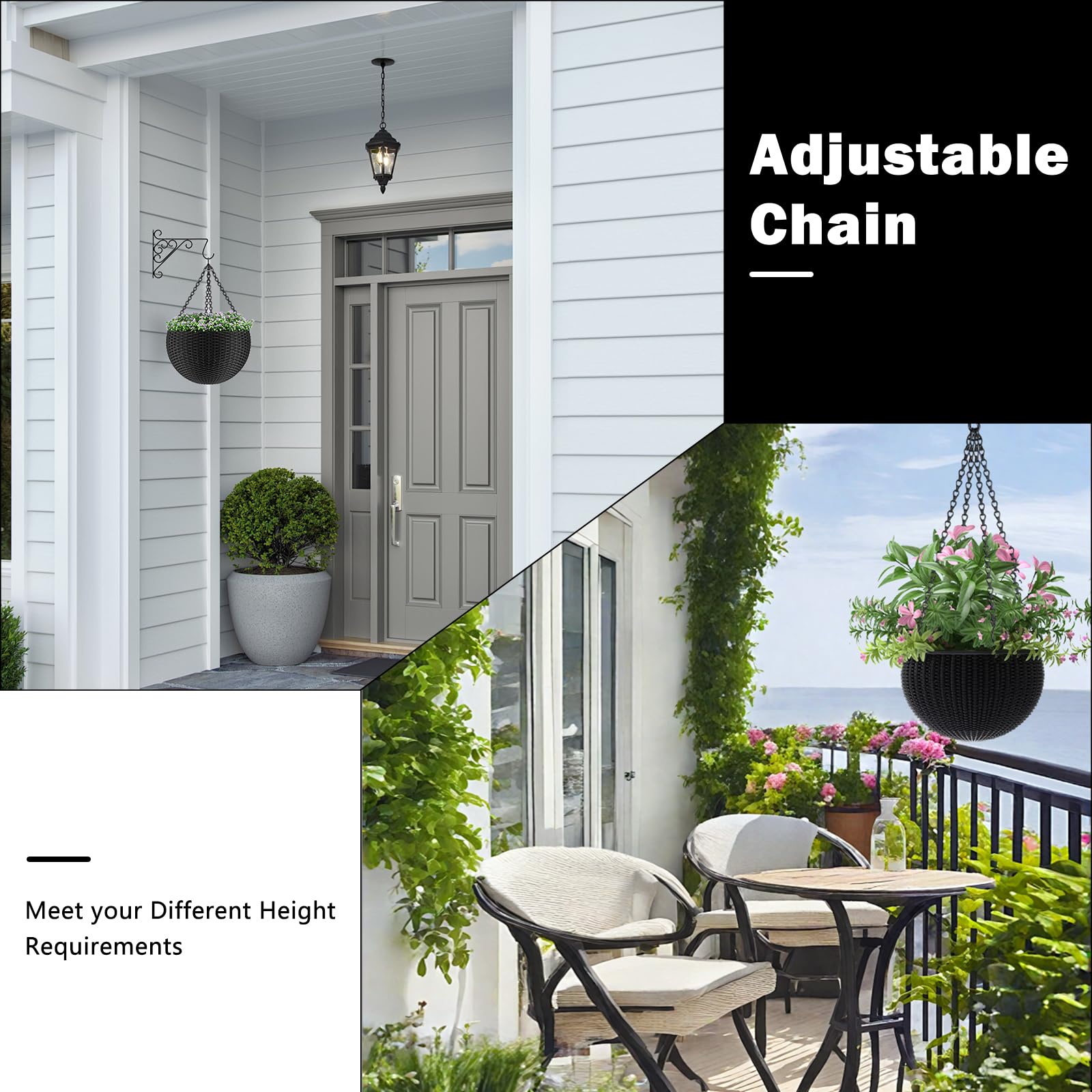 3 Pack 23 Inch Heavy Duty Hanging Basket Chains with Hooks - Black Plant Hangers for Flower Pots, Bird Feeders, Lanterns - Perfect for Indoor/Outdoor Garden Decor, Patio & Balcony Plant Display
