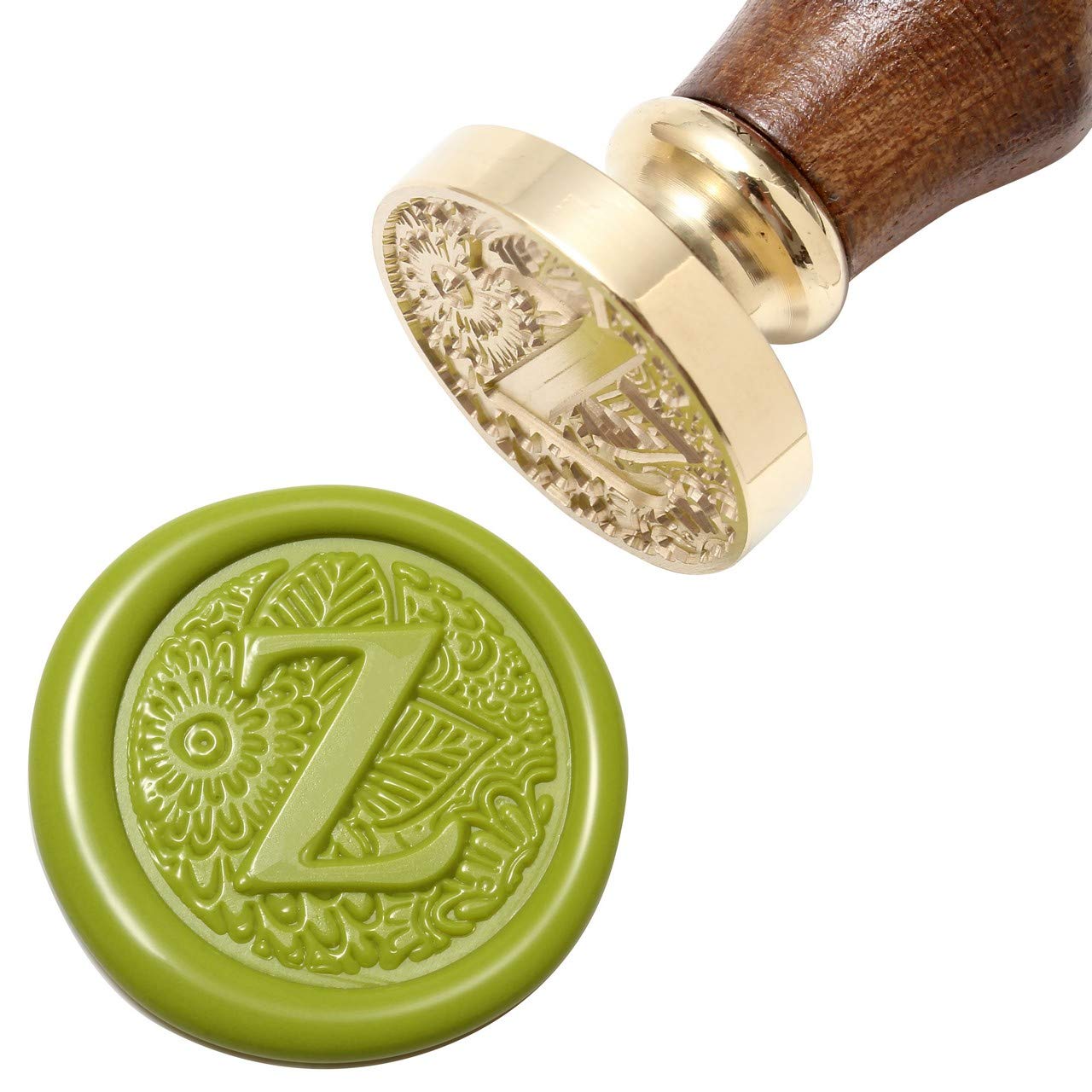 Yoption Brass Letter Z Wax Seal Stamp with Wooden Handle - Botanical Alphabet Initial Sealing Wax Stamp for Wedding Invitations, DIY Crafts, and Vintage Letter Writing