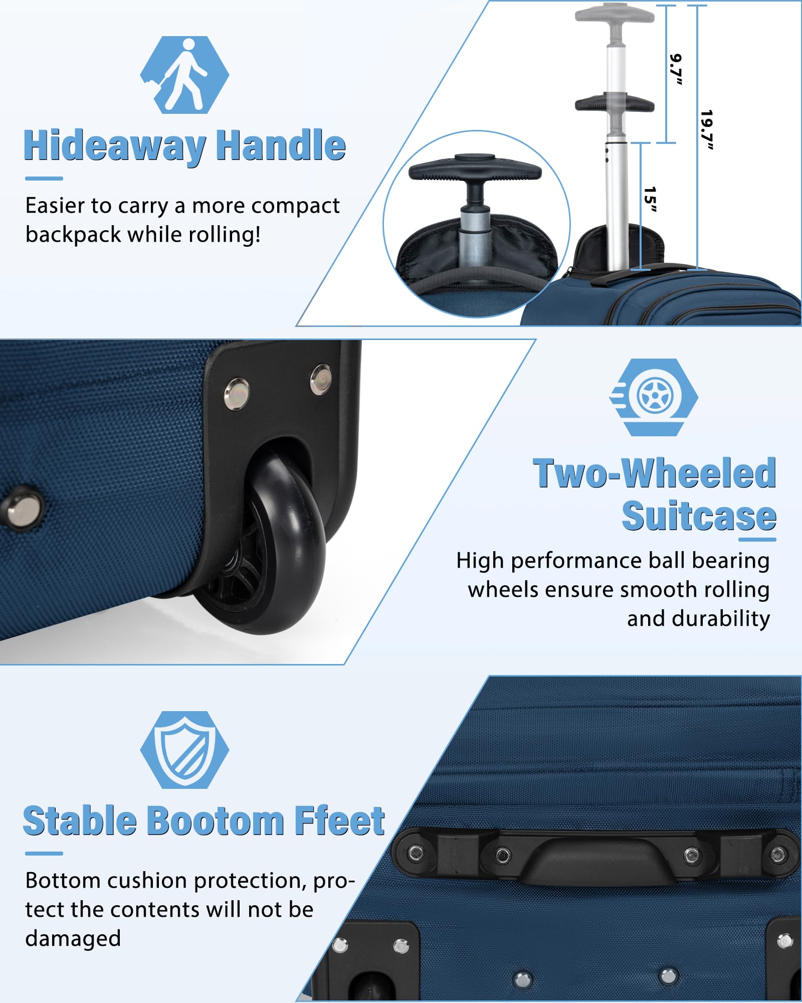 Waterproof Rolling Business Backpack with Wheels - Fits 18 Inch Laptop, Trolley Travel Bag for Commuters & Business Trips (Blue) - Perfect for Airports, Office & Daily Commute