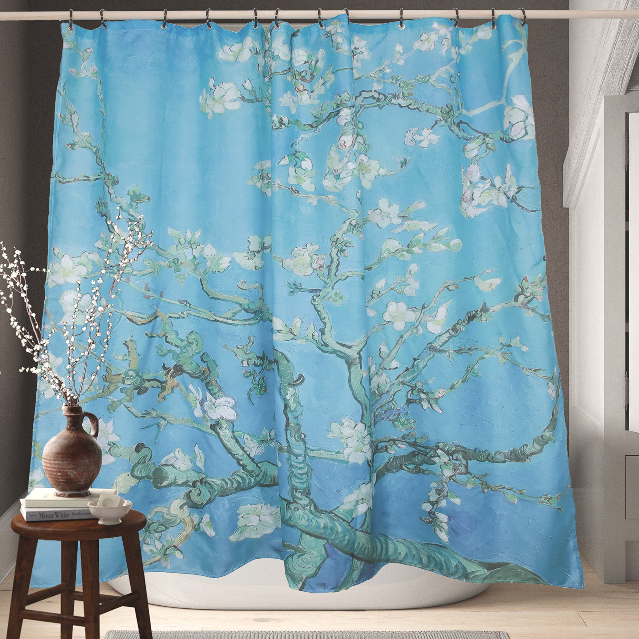 Van Gogh Almond Blossoms Waterproof Fabric Shower Curtain 72x72 Inches - Artistic Oil Painting Bathroom Decor with Hooks, No Liner Needed | Perfect for Modern Bathrooms, Spa Retreats & Home Decor