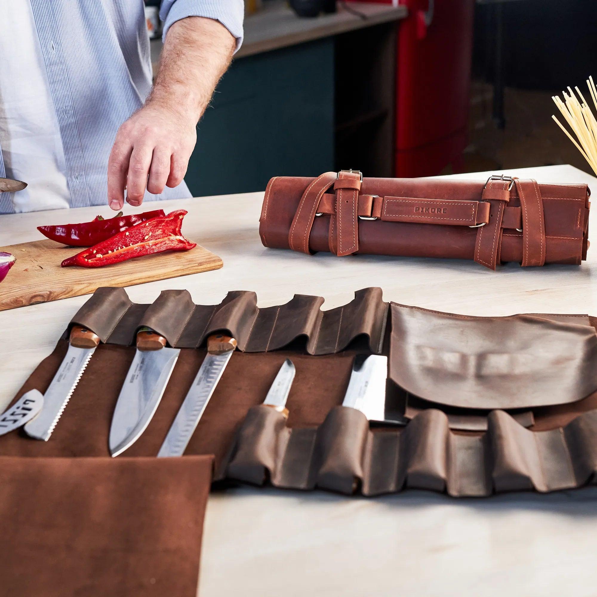 Premium Leather Knife Roll for Chefs & Butchers - Durable Professional Knife Storage Case with 12 Slots - Perfect for Kitchen, Camping & Culinary Gifts