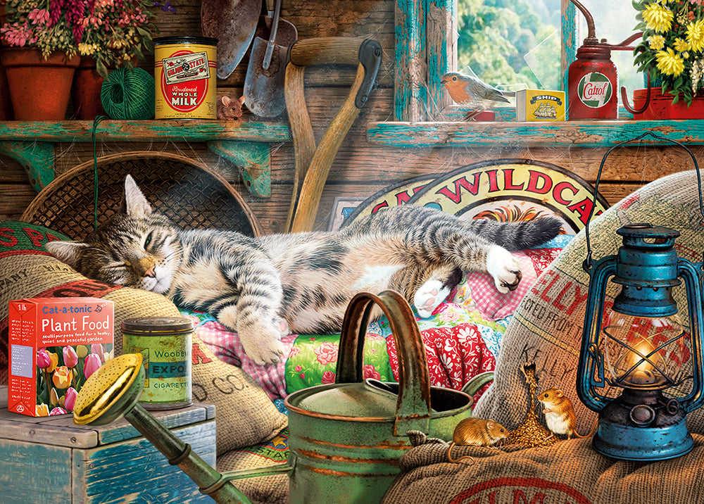 Gibsons 1000-Piece Jigsaw Puzzle - Snoozing in The Shed | Challenging Adult Puzzle with Cozy Cottage Scene | Perfect for Relaxation & Family Game Nights