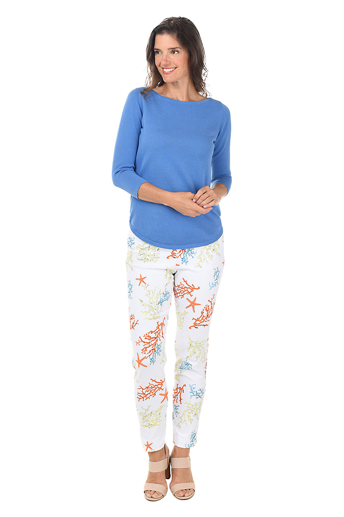 Coral Reef Pull-On Ankle Pants for Women - Comfortable Stretch Yoga Pants for Workout, Lounge & Travel